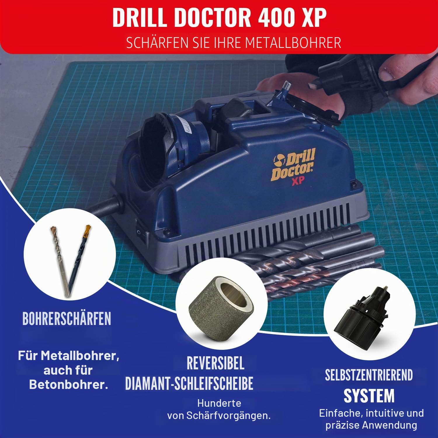 Tivoly Drill Doctor 400 Bohrerschärfgerät, für Bohrer mit 2,5 bis 13 mm, Schärfung bis zu einem Spitzenwinkel von 118 Grad
