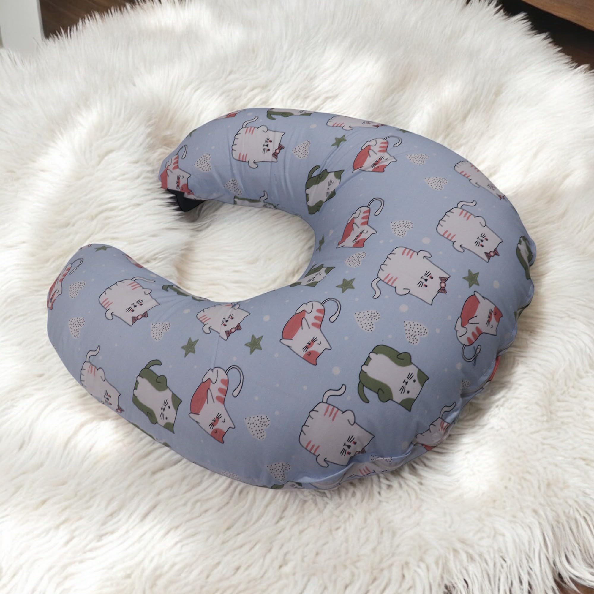 Kradyl Kroft 5in1 Baby Feeding Pillow with 100% Cotton Removable Cover | Breastfeeding Pillow | Nursing Pillow with Belt and Hoop (Kitty Love) 2