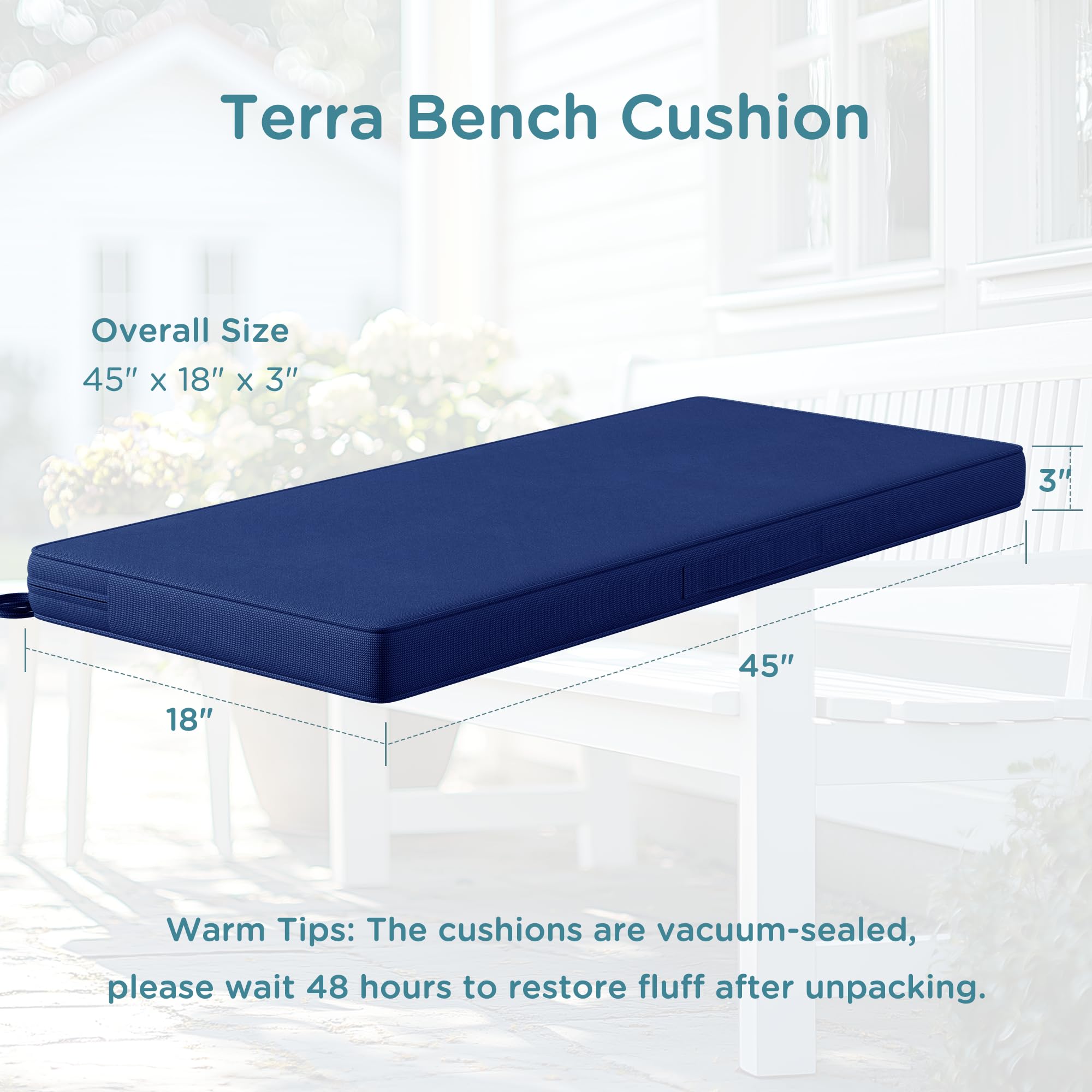 Condition photo showing New/Like New for Codi Outdoor Bench Cushion 45 inch, Double Waterproof Patio Furniture Cushions Replacement for Swing, Porch, Couch, 45x18x3'', Navy