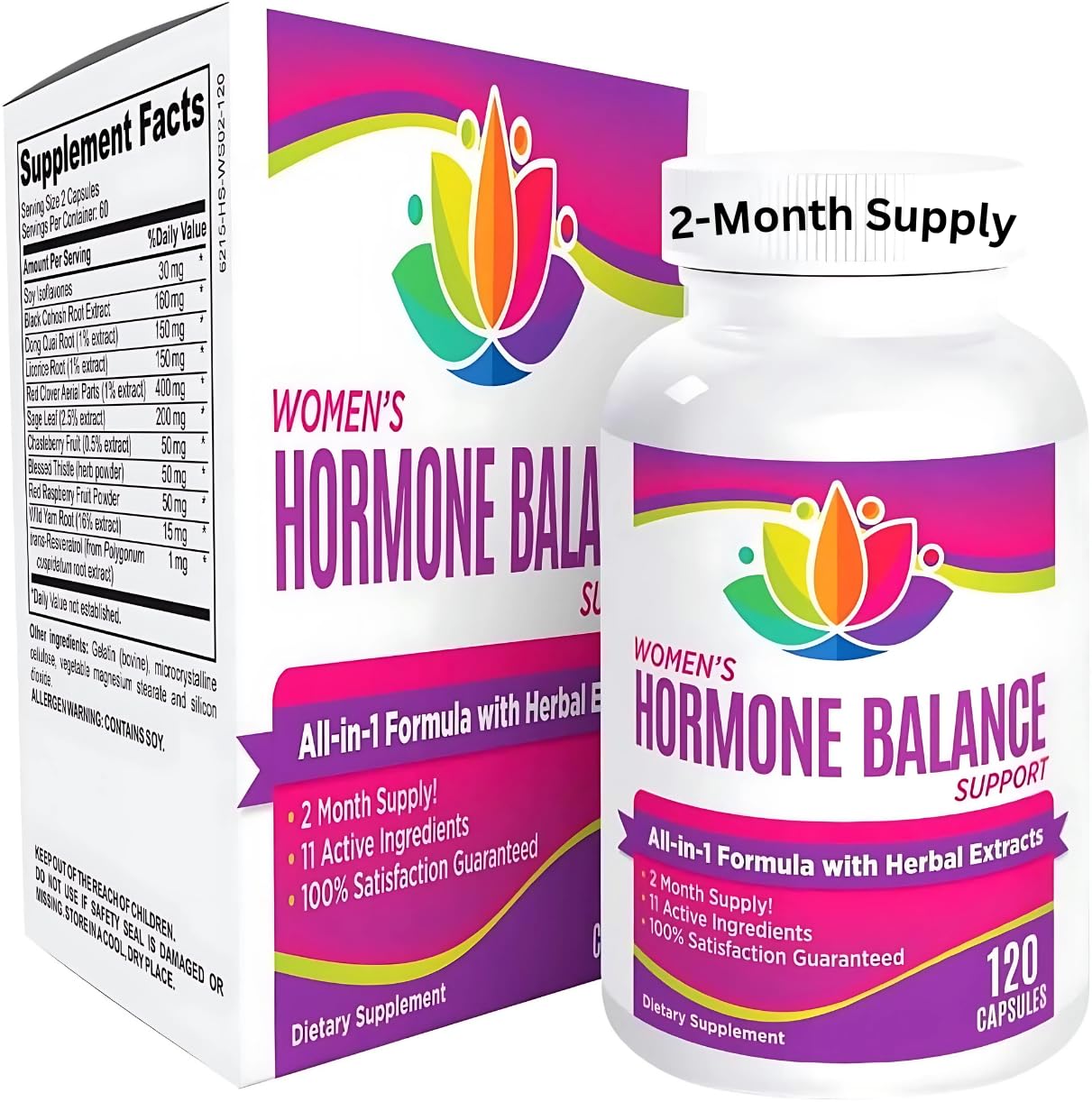 2-Month: Women's Hormone Support Supplement | All-in-1 Formula with 11 Active Ingredients | Female Hormonal Balance Supplements | 60 Day Bulk Supply | 120 Capsules