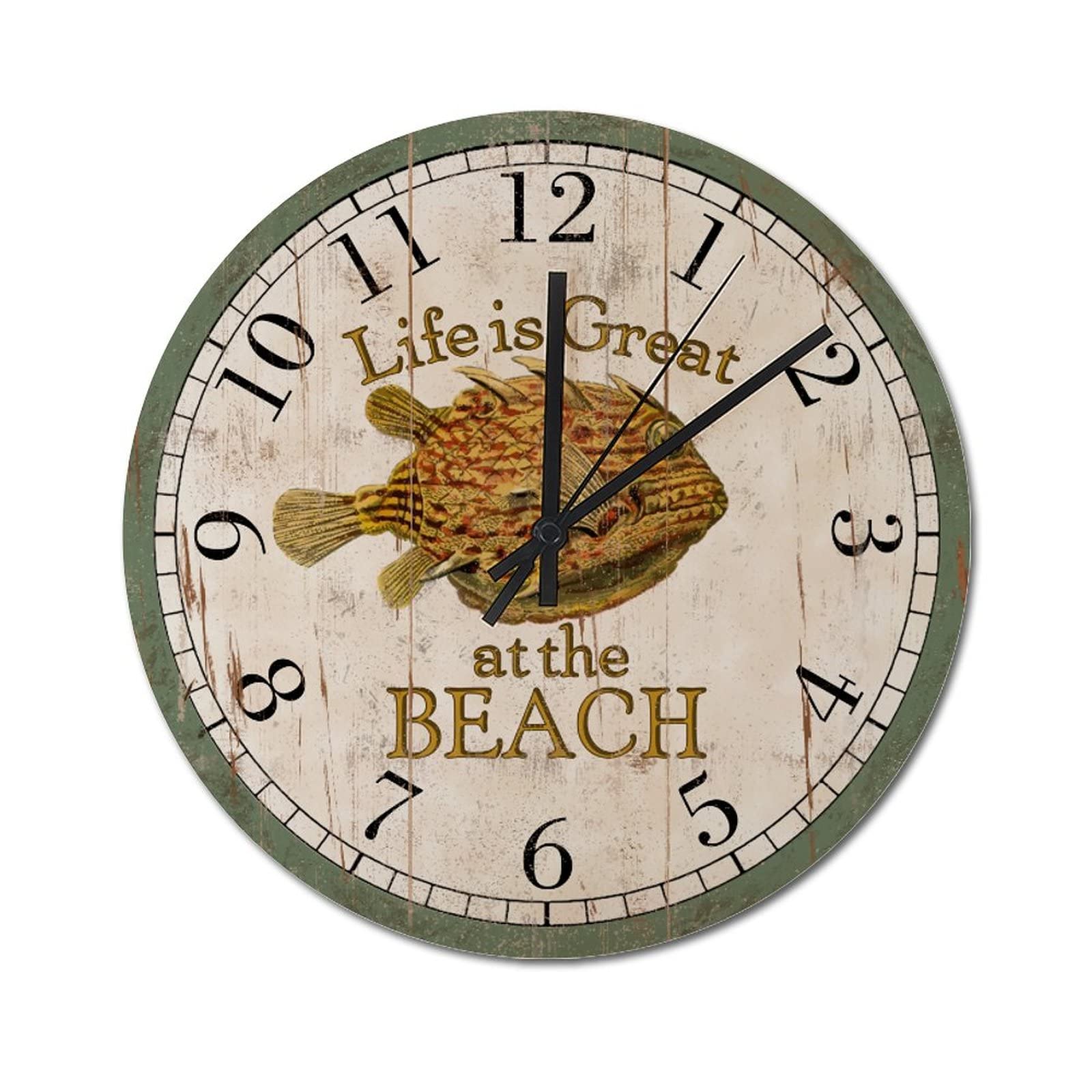 Horloge murale sans tic-tac ronde et silencieuse style rustique en bois de 38 cm
