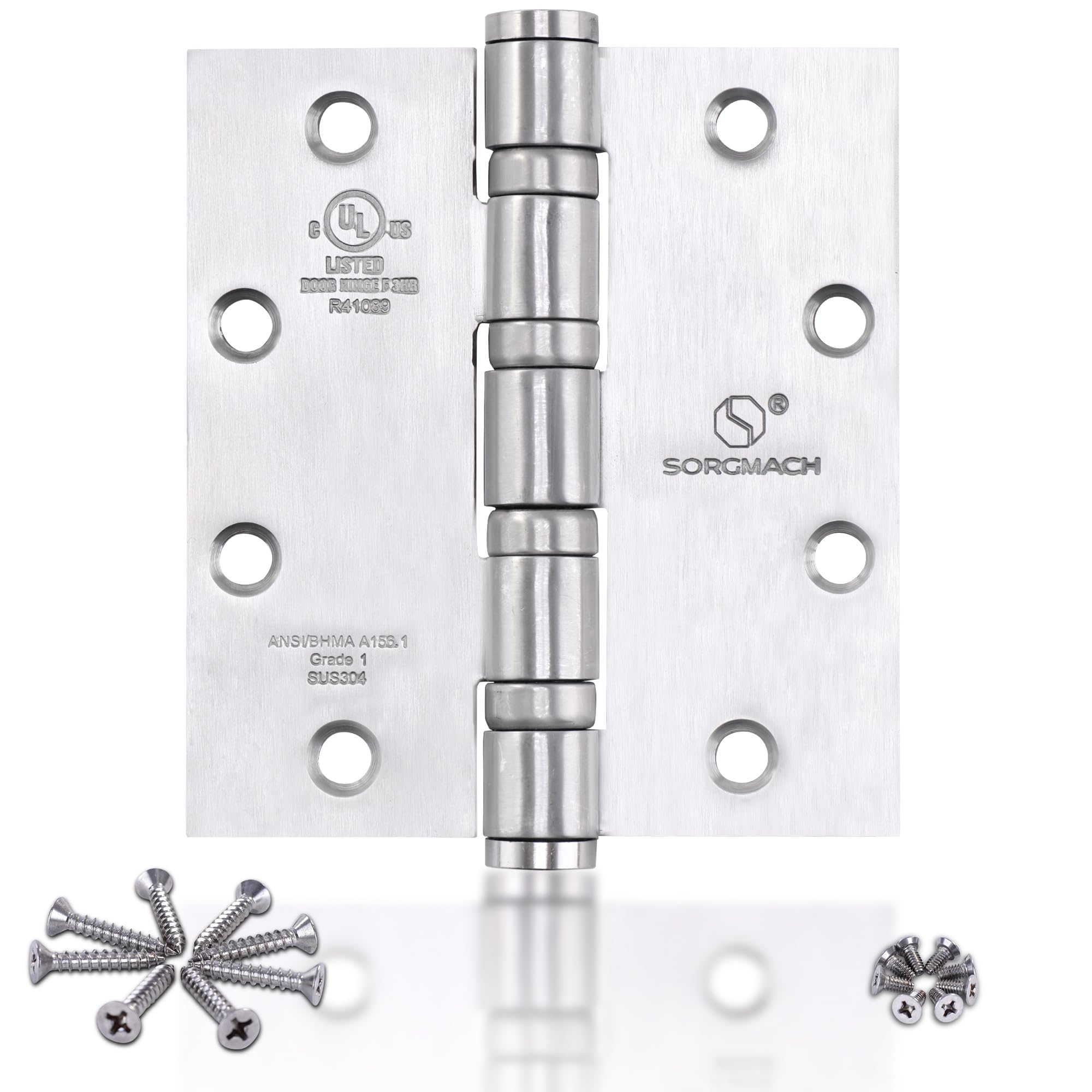 SORGMACH Satin Nickel Heavy Duty Commercial Door Hinges, 5 x 4.5 in Exterior Door Hinges, Thickness 4.8 mm Stainless Steel Square Corners Door Hinges(3 Pack)