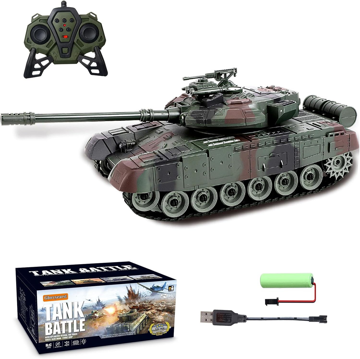 RC Tank 1:28 Scale 9 Channel Remote Control Toy with Realistic Sounds