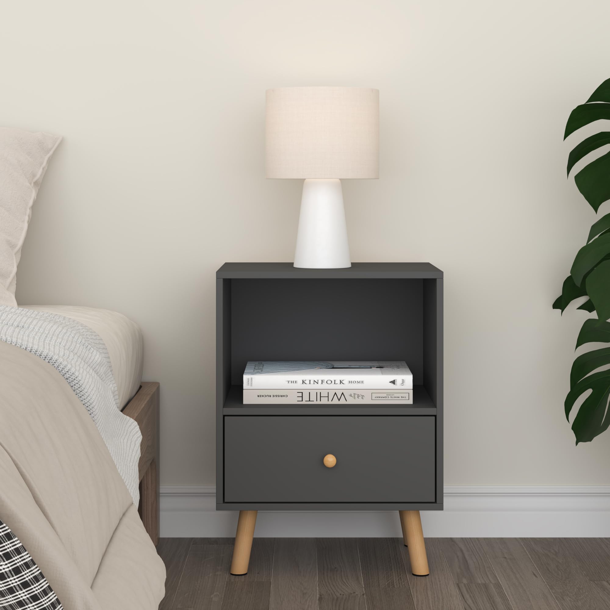 [en.casa] Lot de 2 Tables d'Appoint avec Compartiment de Rangement et Tiroir Ensemble de 2 Tables Basses Capacité de Charge 5 kg Panneau de Particules Bois 54 x 40 x 30 cm Gris Foncé