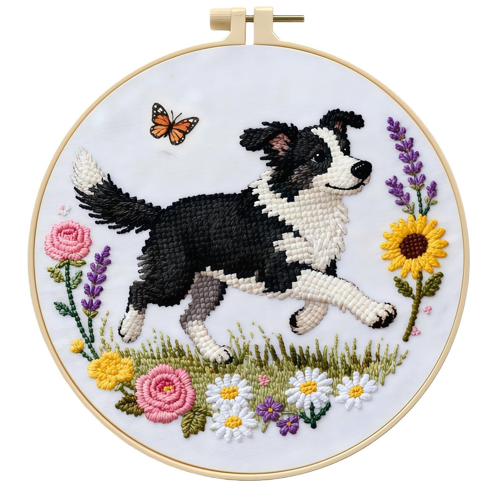 MZJKPA Calm Stitch Punch Needle Kit for Adults,Complete Beginner Embroidery Starter Set with Hoop,Needle&Instructions,Easy to Use,Portable Craft Kit for Embroidery Practice&Decoration(Shepherd Dog)