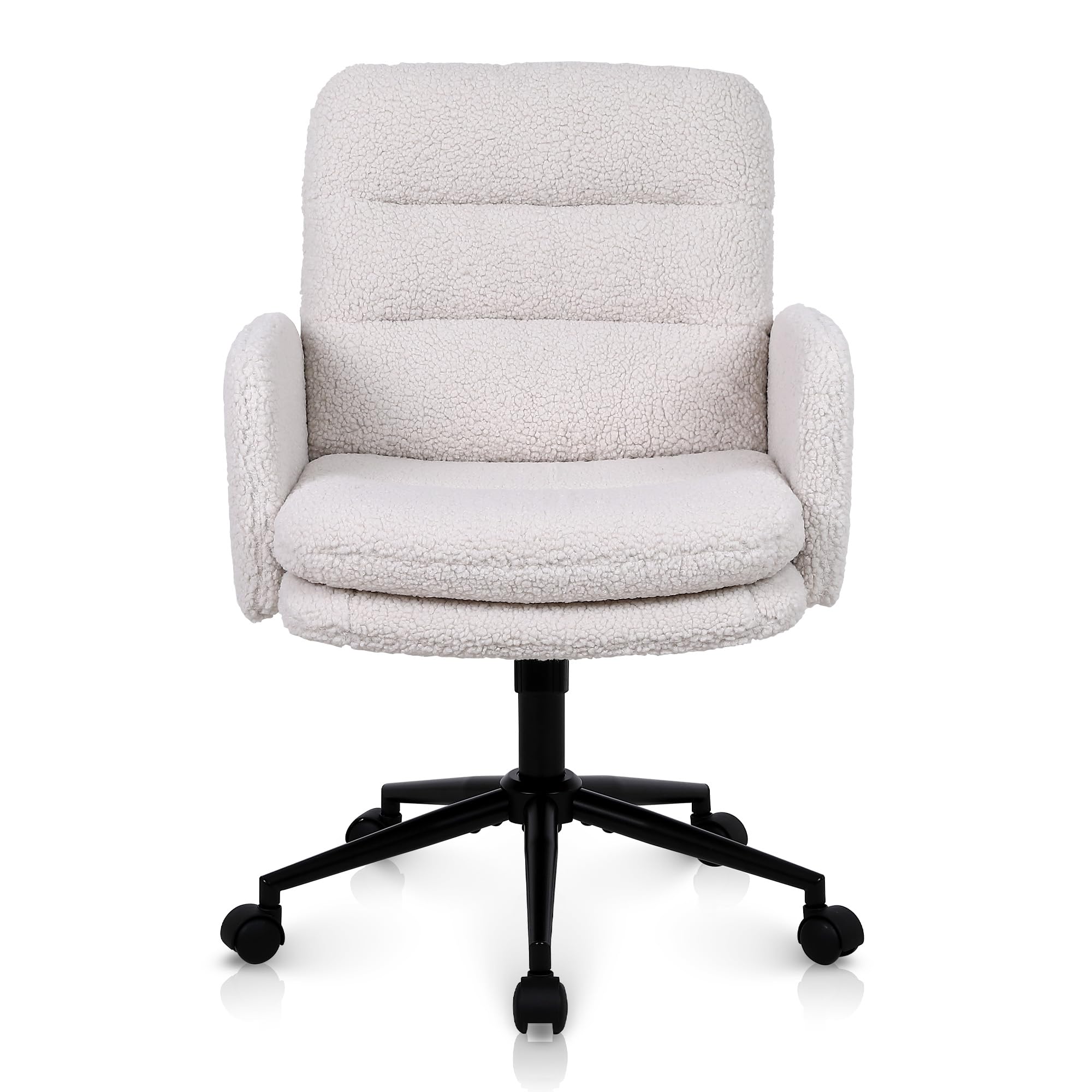 Youhauchair Schreibtischstuhl, Schminktisch Stuhl aus Kunstpelz, Bequemer Drehstuhl Schreibtisch Stuhl, Bürostuhl Ergonomisch mit Verstellbarer Höhe, Creme