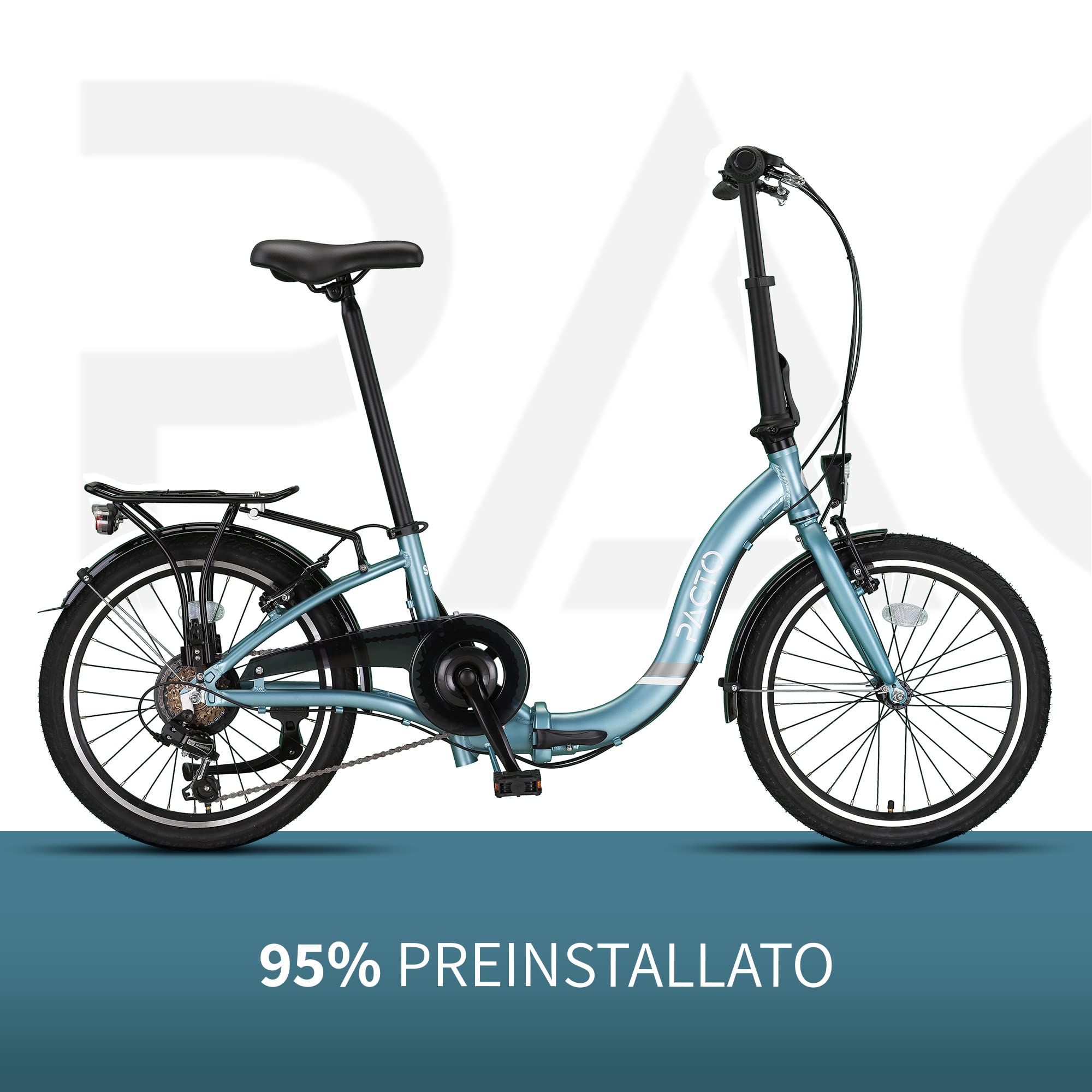 PACTO Six - Hollandrad Vélo Pliable de Haute qualité 27cm Cadre en Aluminium Bike 20 Pouces Roues en Aluminium Bicycle, 6 Vitesses Shimano vélo Pliant Vélo Pliable Vélo pour Adultes Bleu