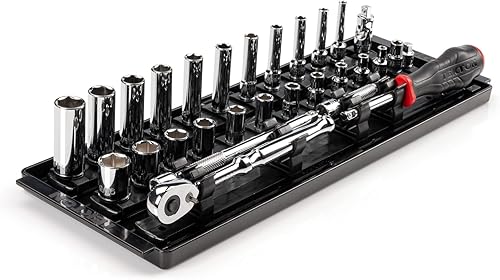 Miniatura 8 de TEKTON SKT03301 - Juego de llaves de 6 puntos y trinquete de 14 pulgadas con rieles, 57 piezas (532-916 pulgadas, 0.157-0.591in)