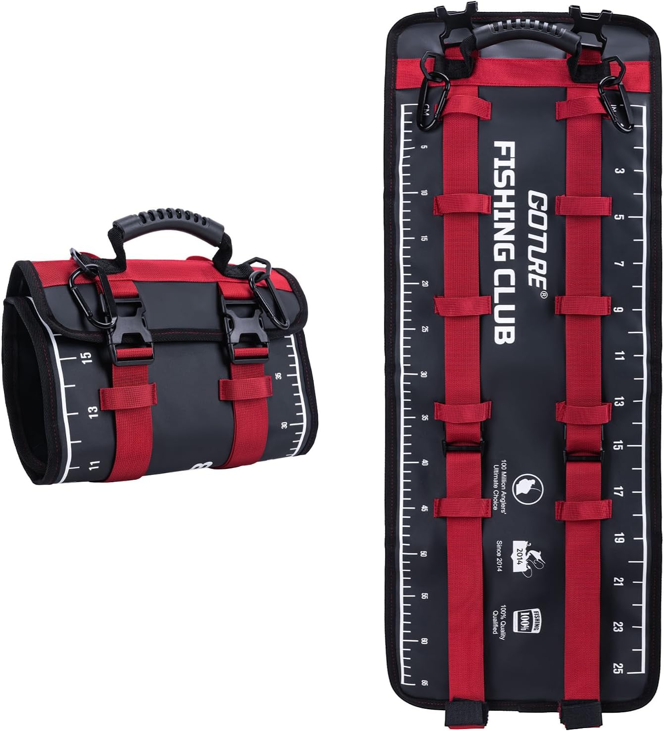 Goture Fishing Tackle Bag Roll Up Lure Wrap Soft Plastic Bait Storage with Drain Holes Measure Scale, 600D Water Repellent Jig Pouch Organizer for Saltwater Boat Gear