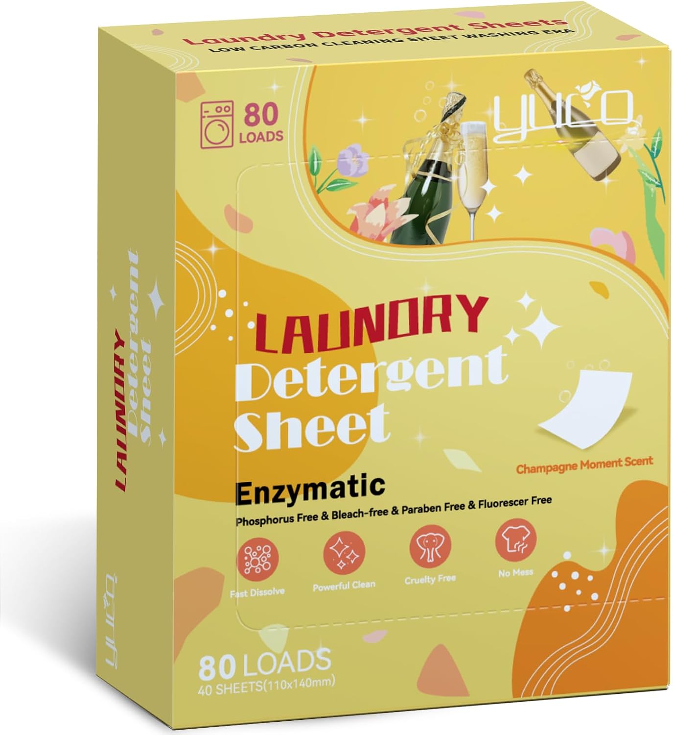 YUCO Laundry Detergent Sheets Pack of 3, Berry + Champagne + Fresh Scent, Total 240 Loads, Total 3 Packs image 2