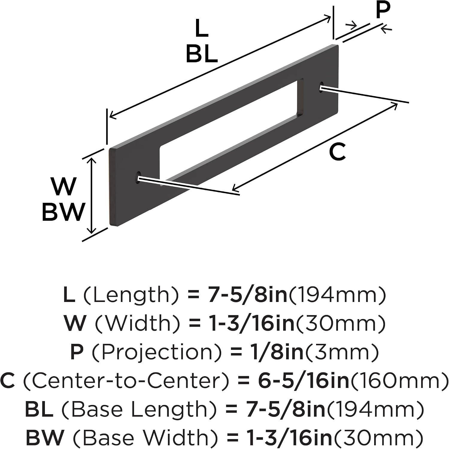 Amerock Medora 6-5/16 inch (160mm) Center-to-Center Rectangle Oil-Rubbed Bronze Cabinet Pull Backplate, BP37784ORB