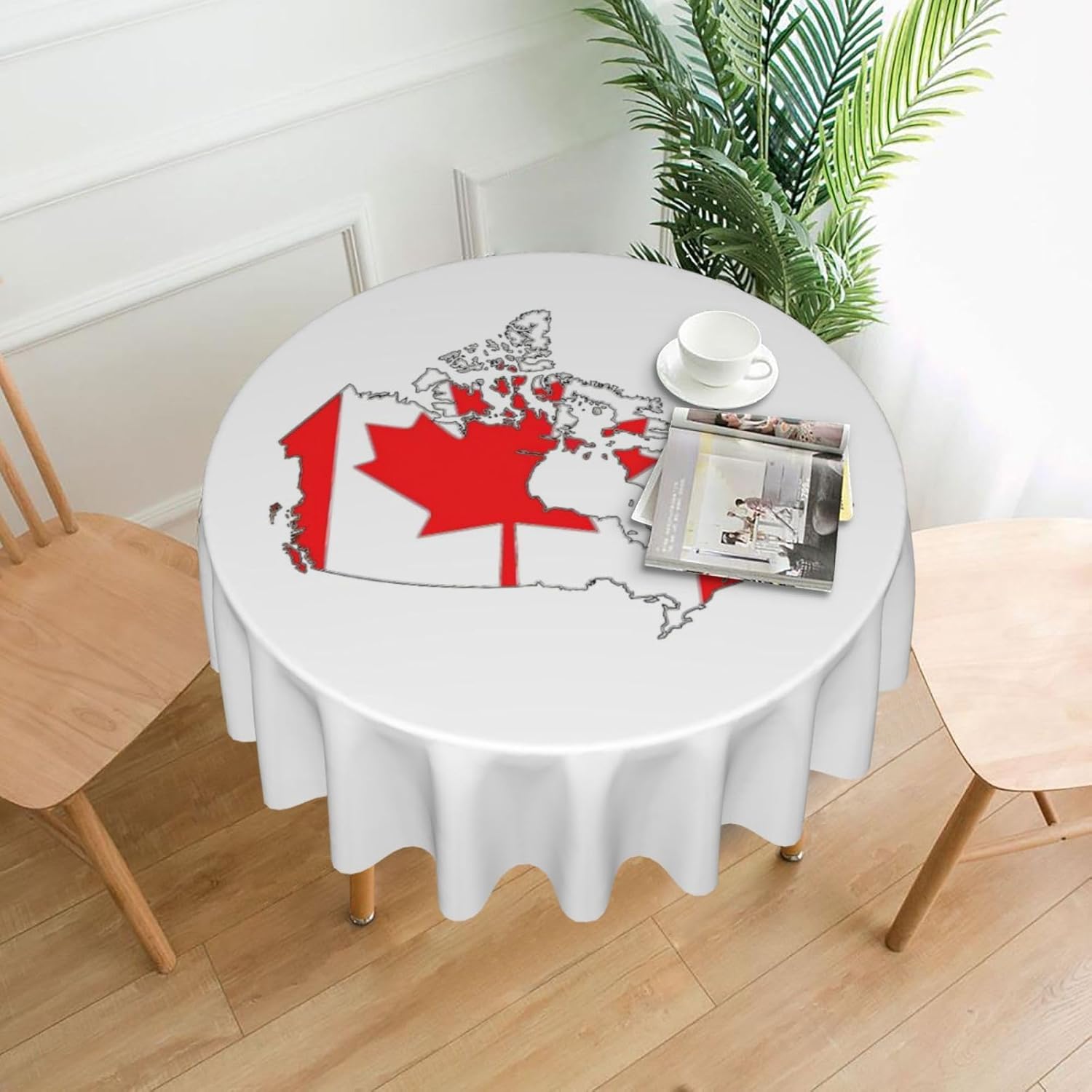 Canadian Flag Map Print Wrinkle Free Dining Table Cover for Birthday Party Farmhouse Tablecloths Up to 60 x 60 Inches