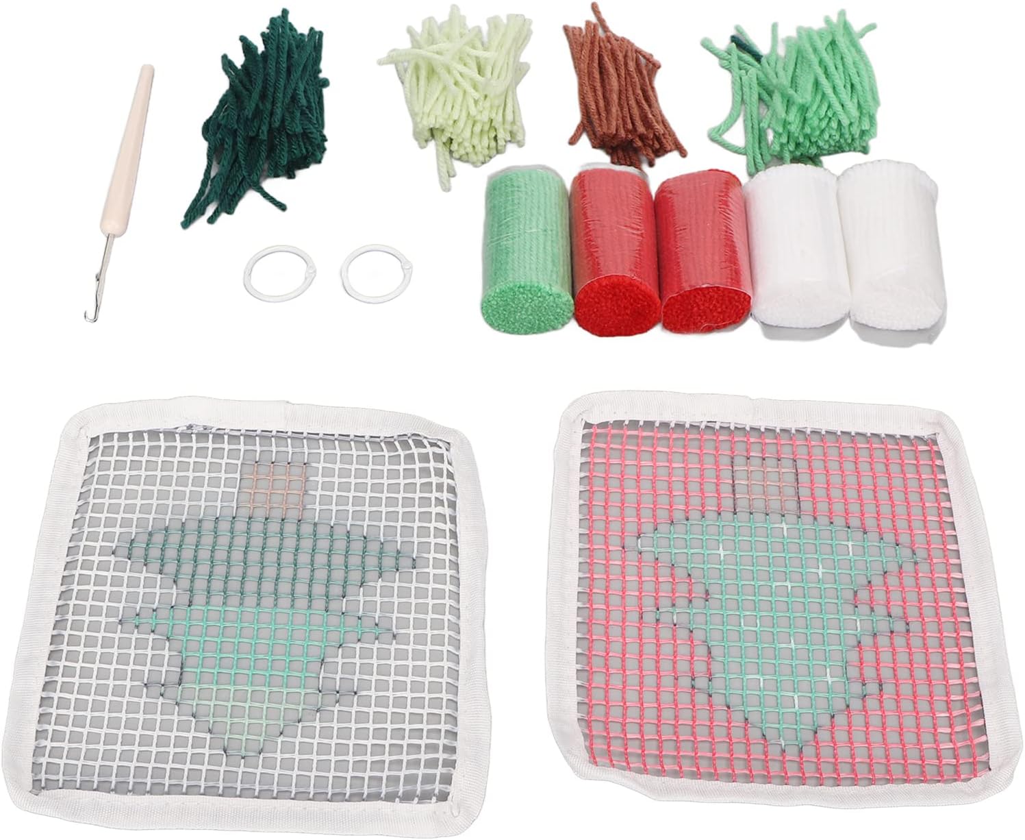 RASTKY Latch Hook Christmas Tree Kit, Soft Cup Mat for Creative Kids and Cute Home Decor, Colorful Craft Set with Premium Yarn for Beginners, 1 Set for Home