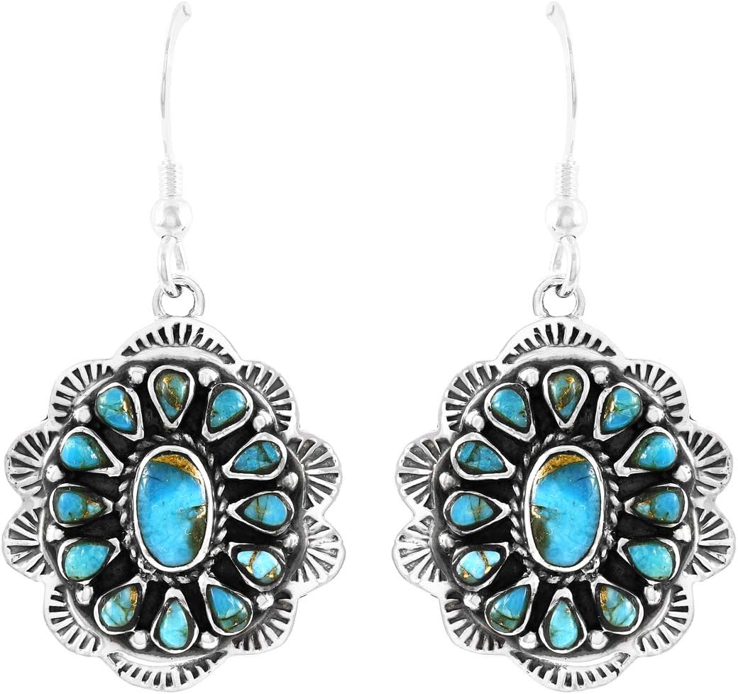Turquoise Earrings 925 Sterling Silver & Genuine Gemstones (Choose Color)