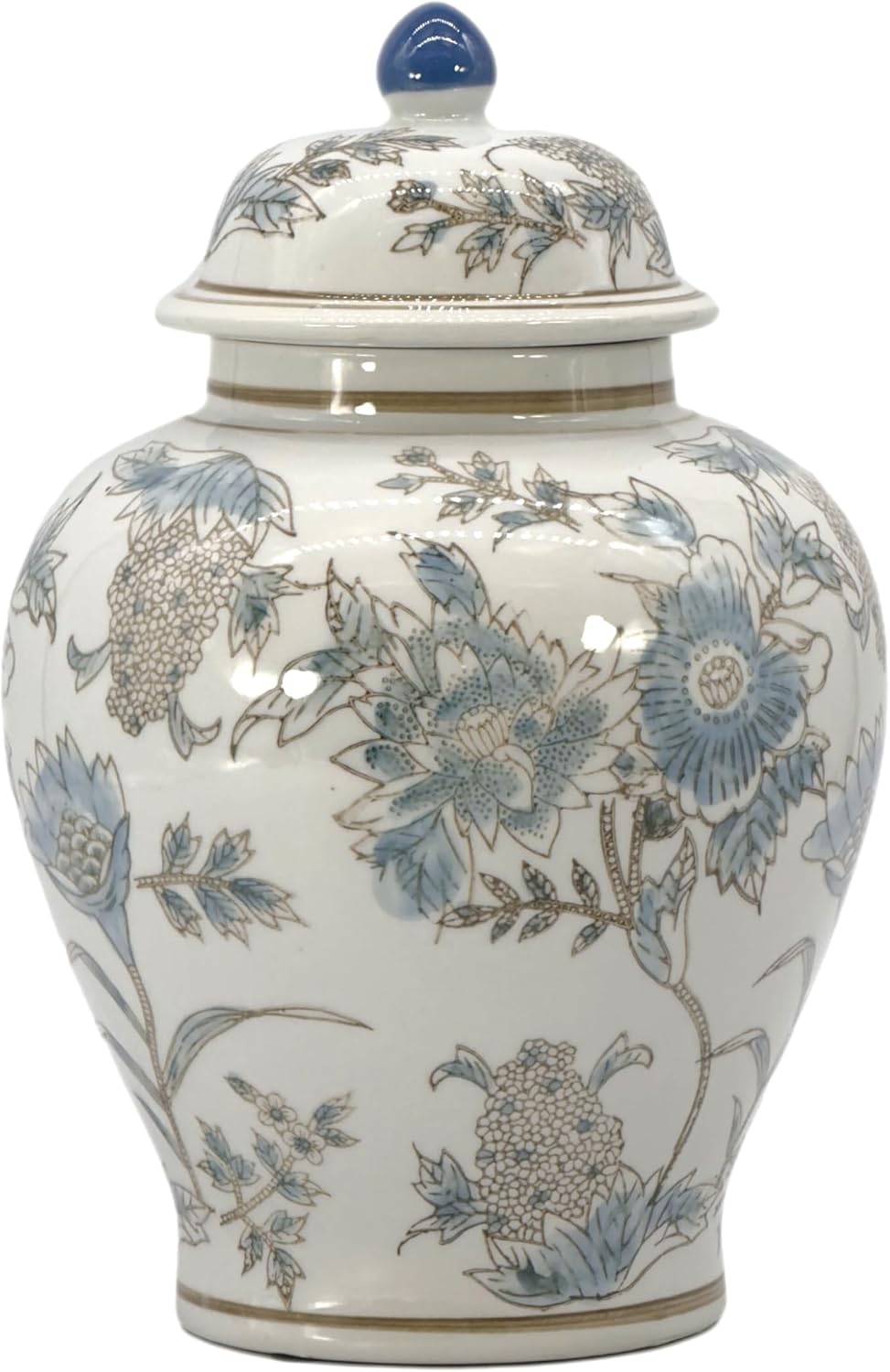 Galt International Yellow and White Floral Chinoiserie Jar 12" w/Lid - Ginger Jar, Tea Storage, Decorative, Home Décor Vase