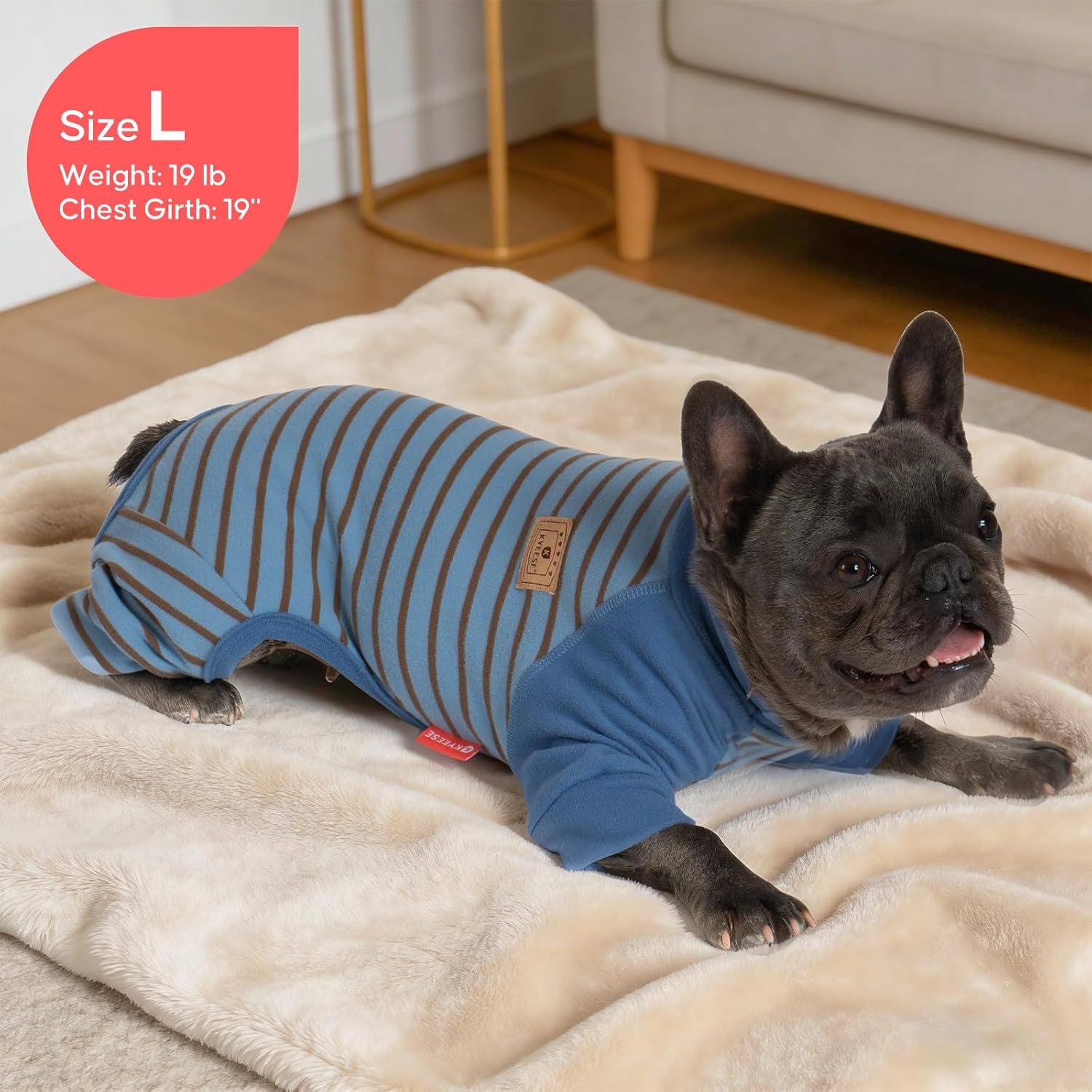 KYEESE Dog Pajamas, Soft Dog Pajamas for Small Medium Dogs Boy Girl, Comfy Dogs PJS Lightweight Onesie Clothes, Stretchy Jammies Pet Sleepwear, Pet Jumpsuit Outfit, Blue Striped, XL