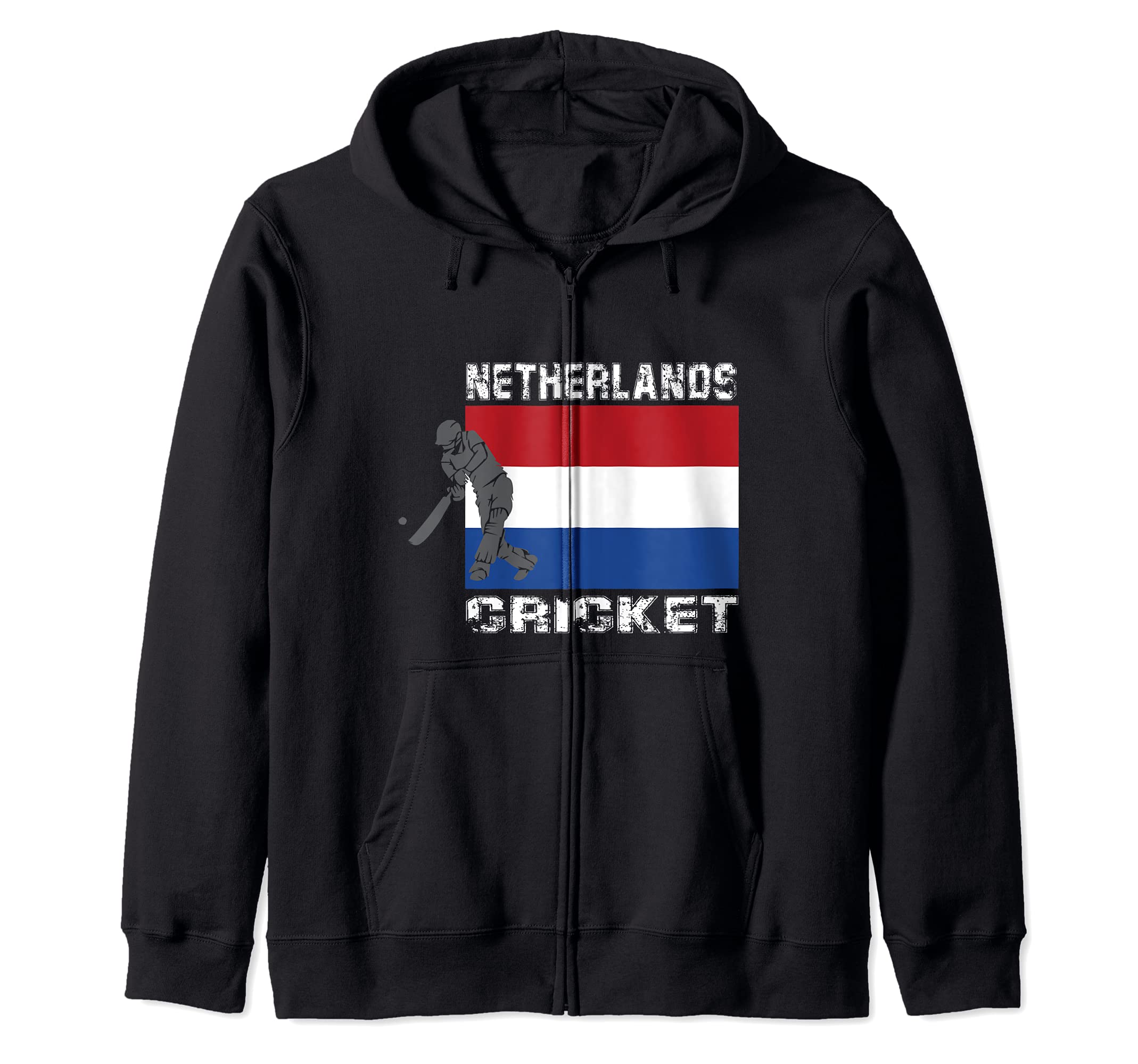 Netherlands Cricket Batsman Batting International Fan Tee Zip Hoodie, Black
