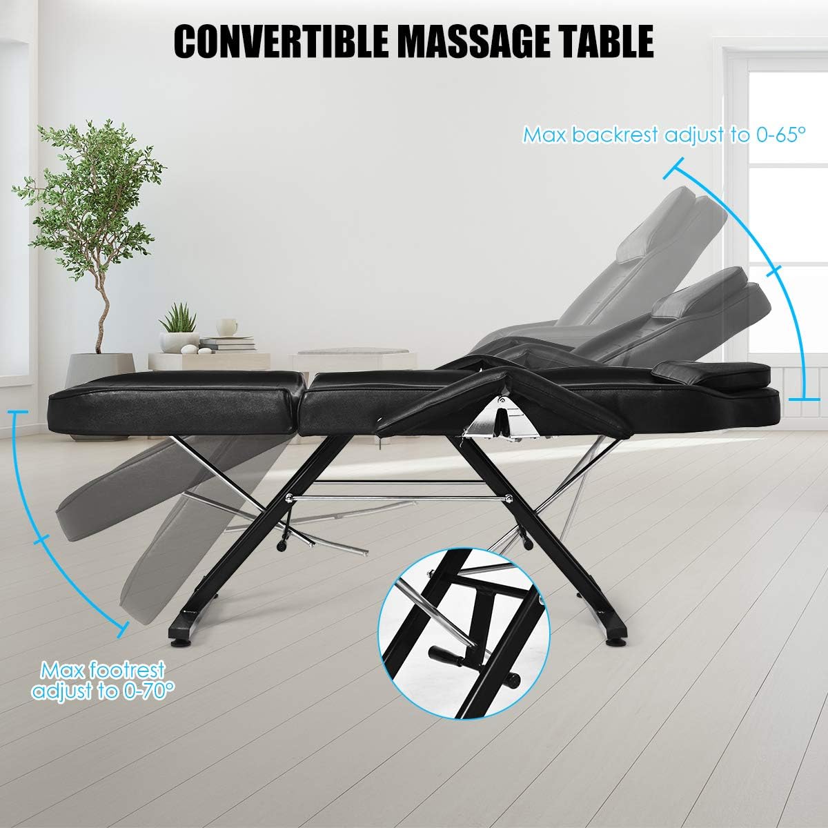 Giantex Adjustable Massage Table Massage Bed w/Stool, 3-Section Convertible Spa & Salon Facial, Tattoo Chair, Removable Headrest Facial Cradle, Professional SPA Beauty Facial Bed Massage Equipment