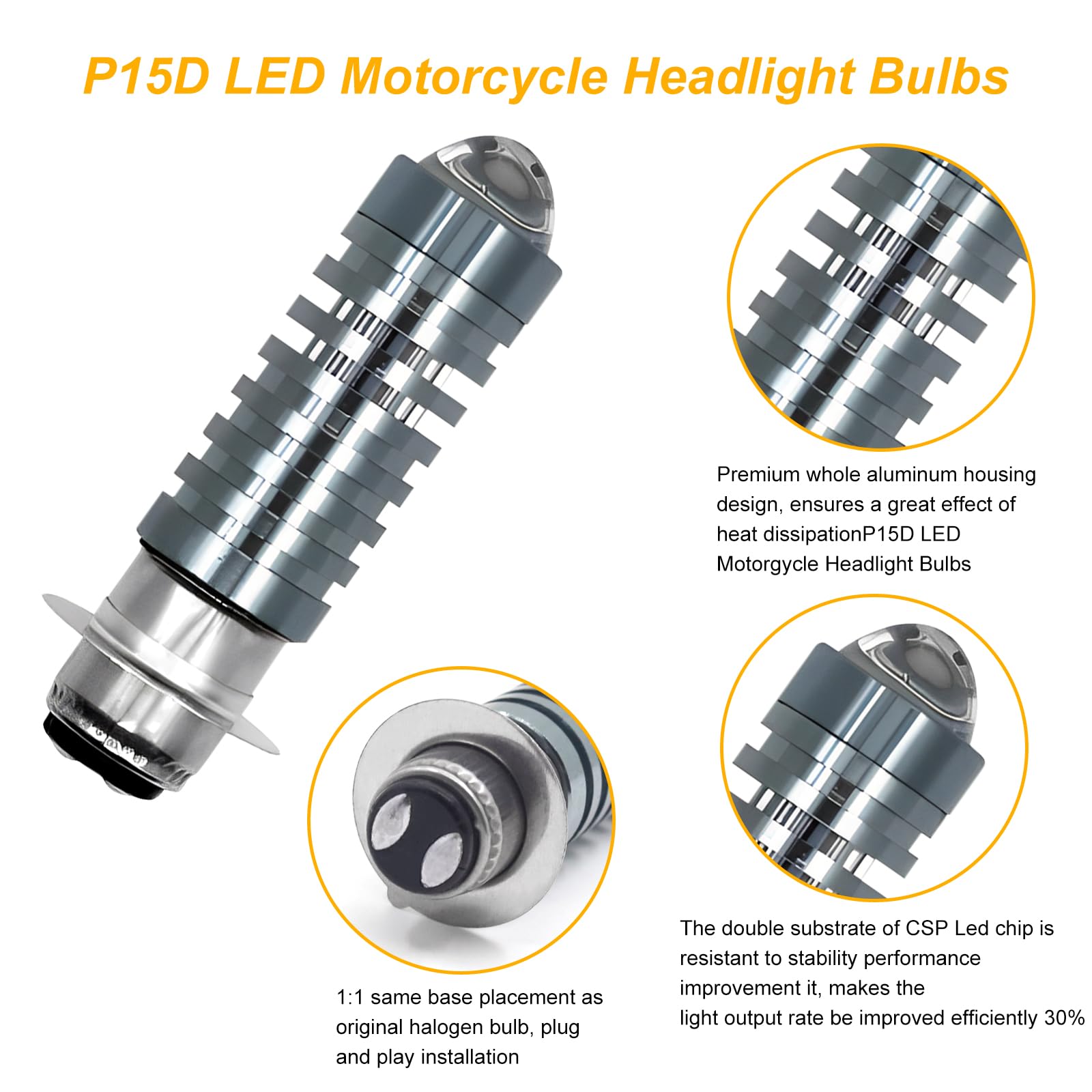 Biqing 2PCS P15D 24LED Motorcycle Headlight Bulbs Hi Lo 3000K Yellow 6000K P15D/PH7 type for motorcycles off-road motorcycles - Image 4