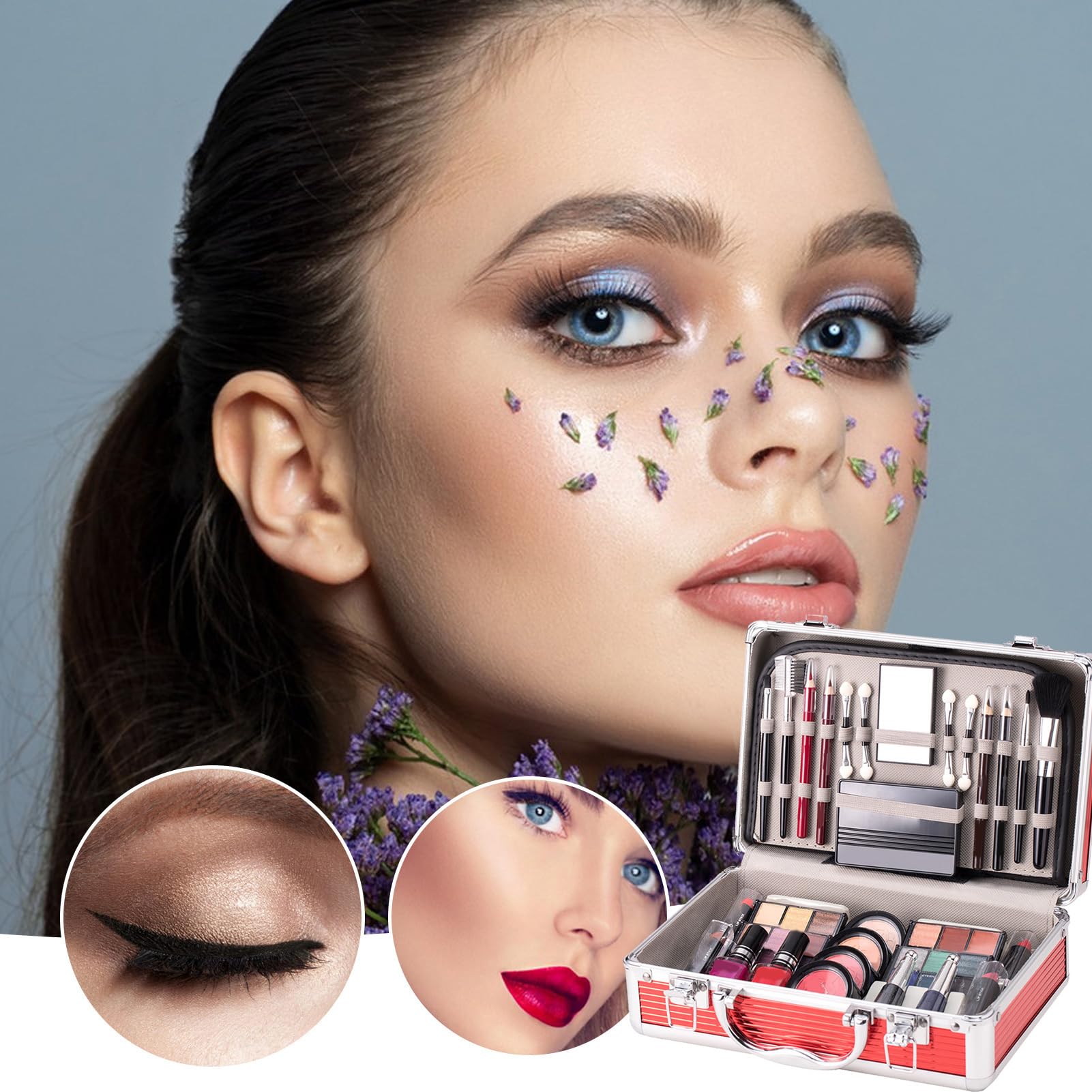 Set di trucco per principianti, kit di avvio trucco per adolescenti, kit per principianti con astuccio | Ombretto, fard, matita per sopracciglia, rossetto, smalto u