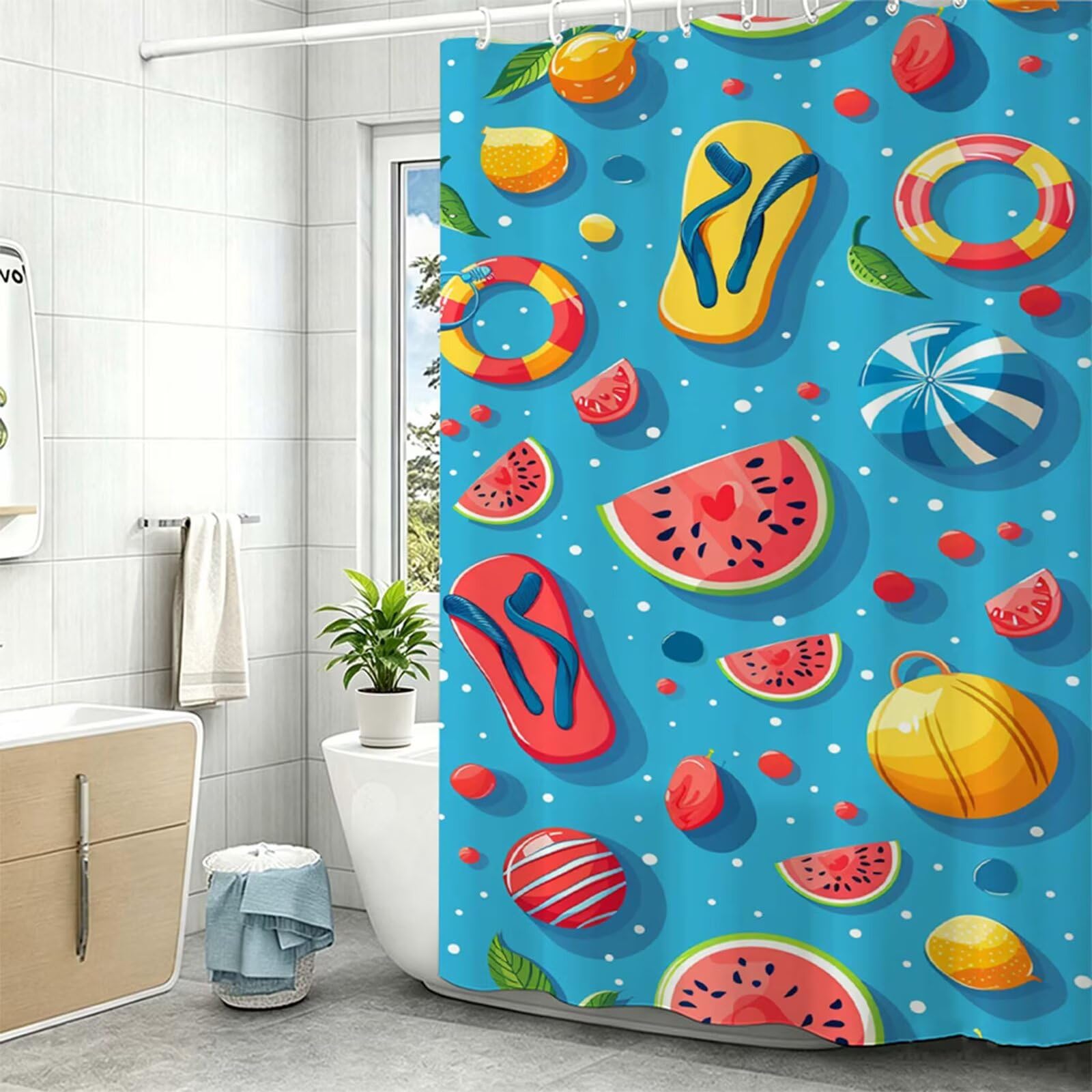 Tenda Doccia in Poliestere blu,Tende per Doccia Extra Lunga 230x180cm,Cartone animato Tenda Vasca da Bagno Tessuto Lavabile,Impermeabile Facile da Pulire,con 12 Ganci,Decorazione per Bagno,Hotel Z-378