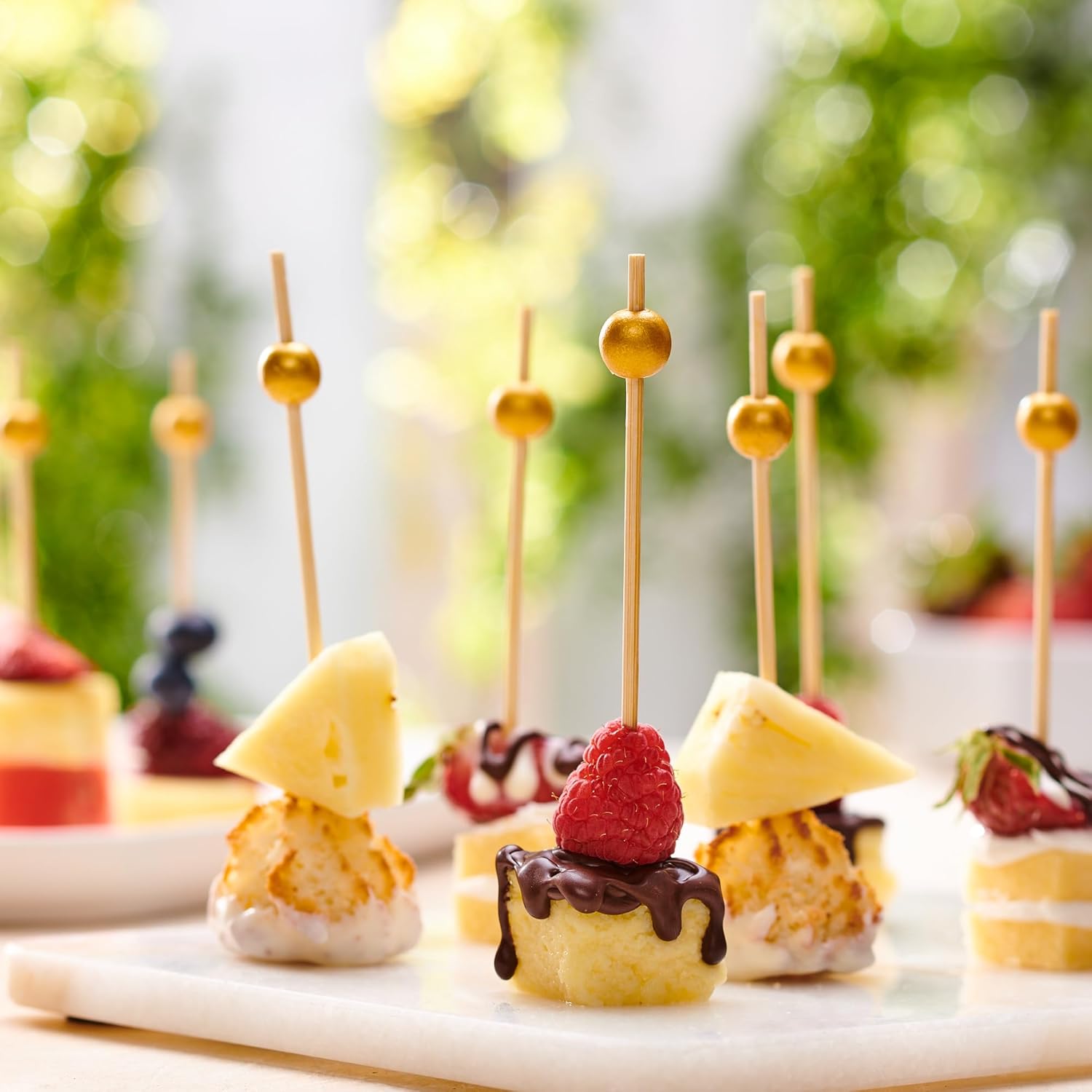 GUSTO [Case of 10,000] Cocktail Picks & Food Toothpicks - 4.7 Inch Wooden Pick Skewers for Drinks & Appetizers - Fancy Gold Pearl Picks (Formerly Comfy Package)