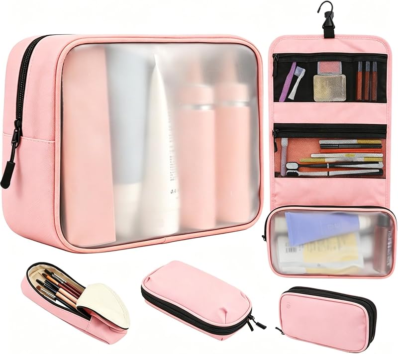Kit de necessaires de viagem Idcymoul com 5 peças, rosa