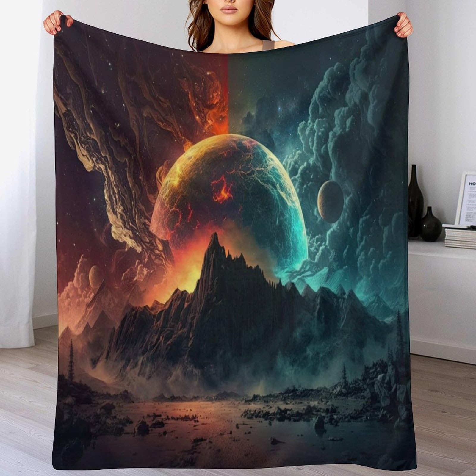Couverture polaire fantasy paysage plaid lit chaud en flanelle douce 130x150cm