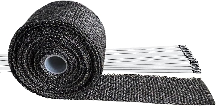 Exhaust Heat Wrap, 2in x 16.5ft Black Header Wrap Fiberglass for Motorcycle Car Exhaust Pipes with 10 Stainless Locking Ties