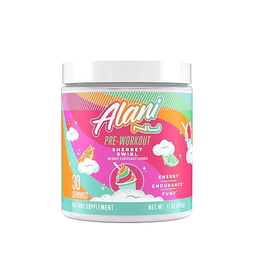 Alani Nu Pre Workout Powder Sherbet Swirl, Amino Energy Boost, Endurance Supplement, Sugar Free, 200mg Caffeine, L-Theanine, Beta-Alanine, L-Citrulline, 30 Servings - Sherbet Swirl
