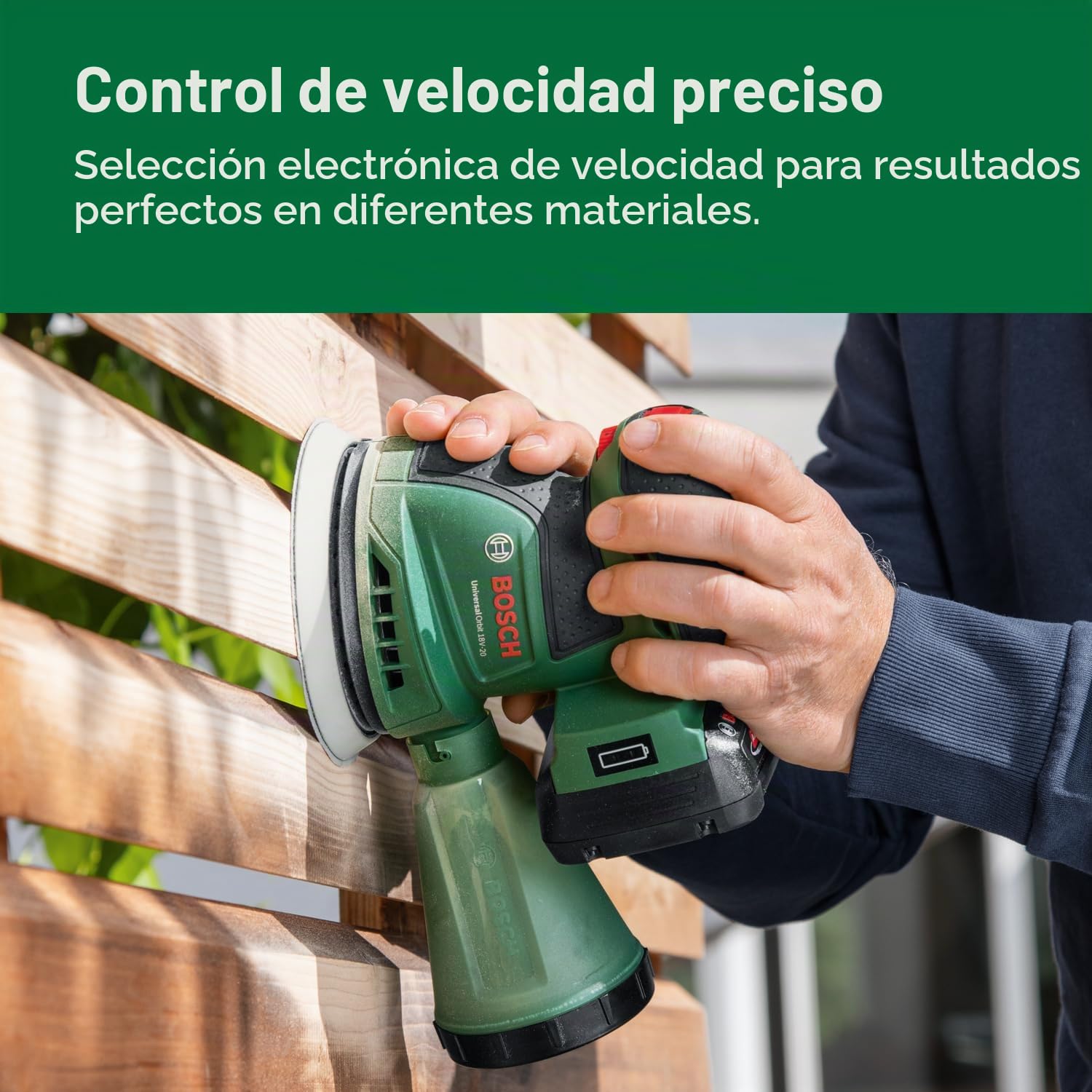 Bosch set de lijadora excéntrica a batería UniversalOrbit 18V-20 (lijado en madera, superficies barnizadas y pintadas de medianas a grandes; diámetro: 125 mm; batería y cargador de 2,0 Ah)