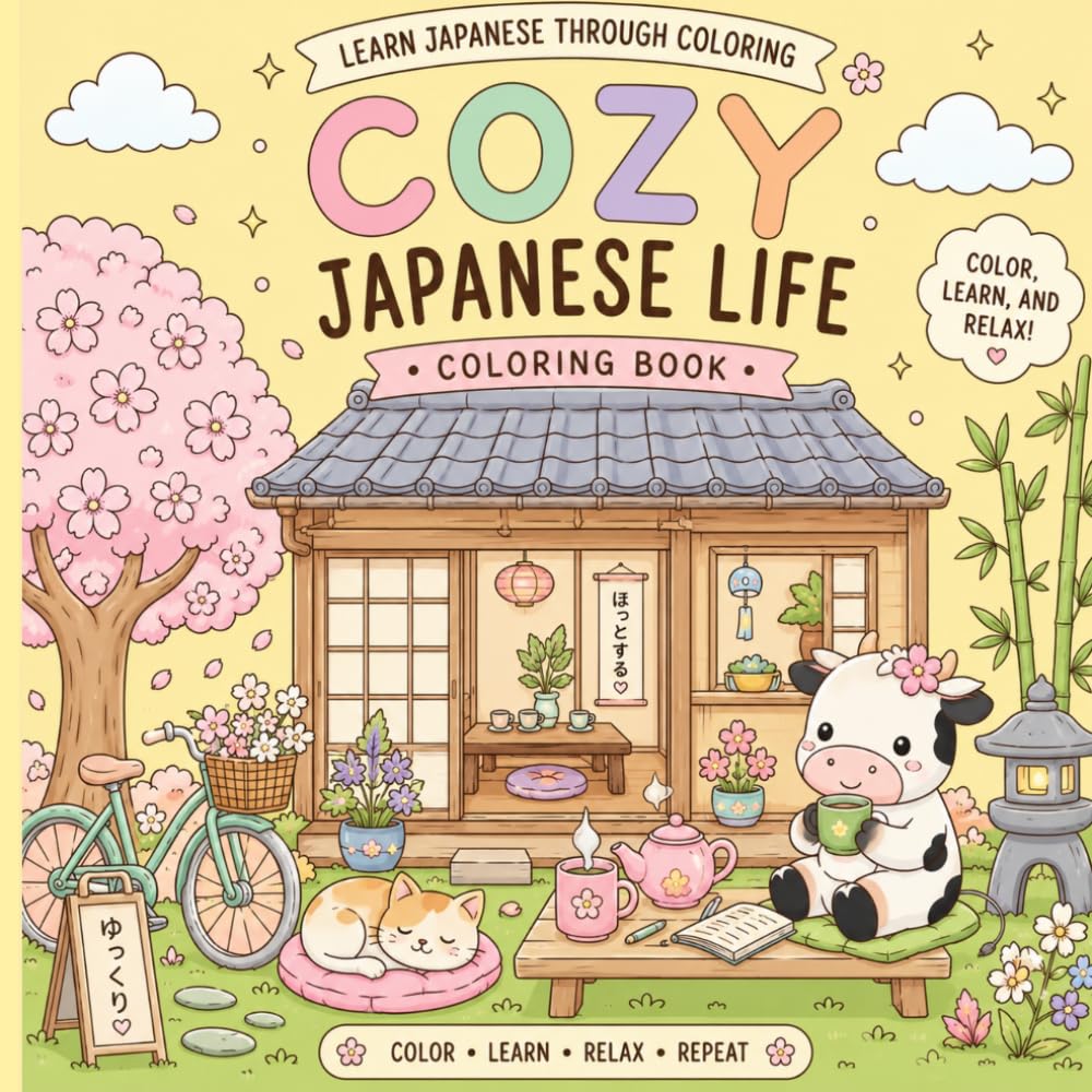 Learn Japanese Through Coloring: Cozy Japanese Life