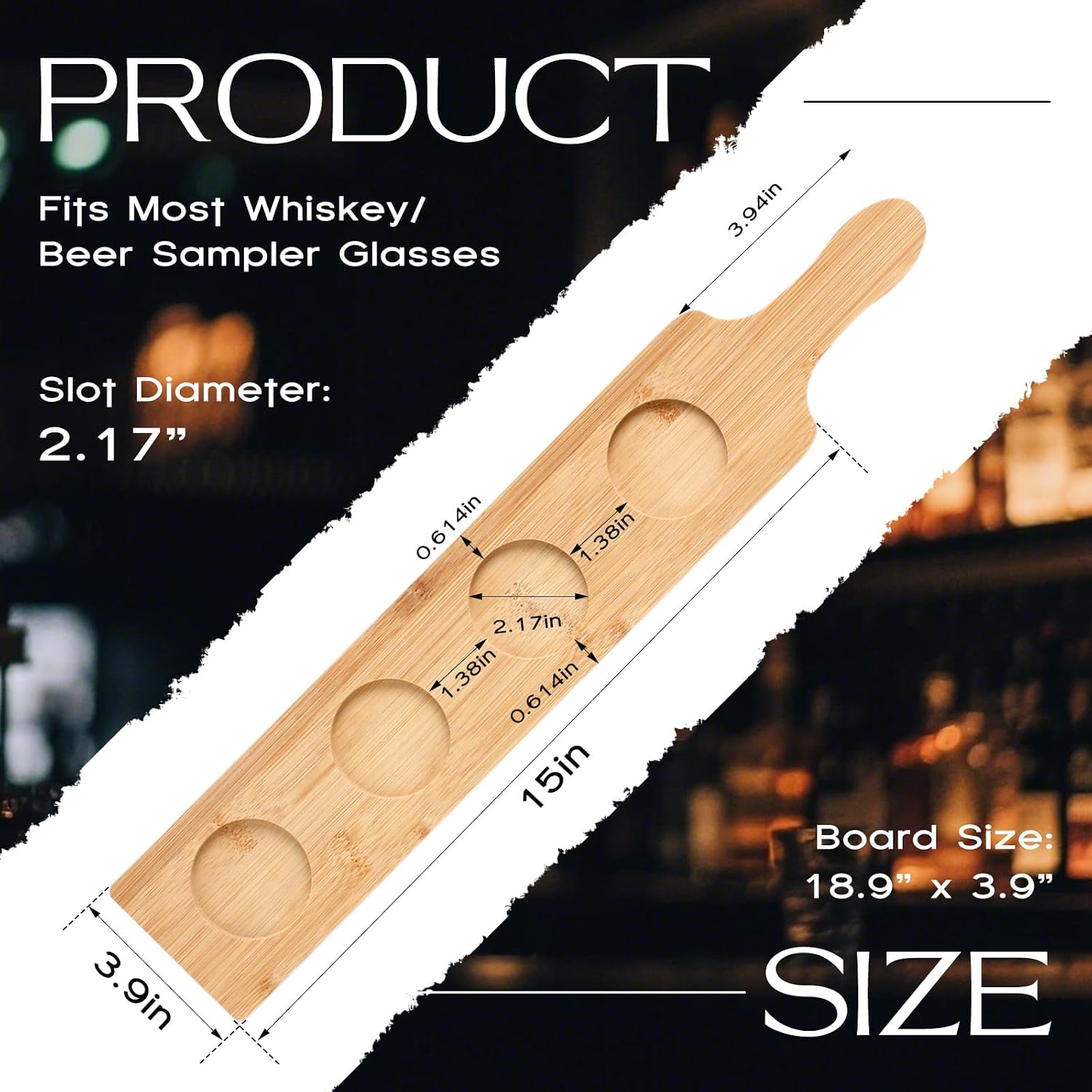 LemonRoad 12 Pcs Flight Board Tasting Set 4 Slots Bamboo Shot Board Serving Tray 2.17 Inch Base Beer Flight Serving Paddle for Whiskey Cocktails Wine Home Bar Party Supplies, 18.0" L x 3.9" W