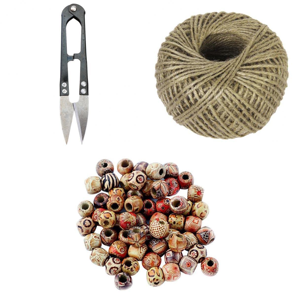 SNAPPSY 100 Piece Mixed 12mm Wooden Beads with Jute Twine Cord and Craft Scissors-picture-27