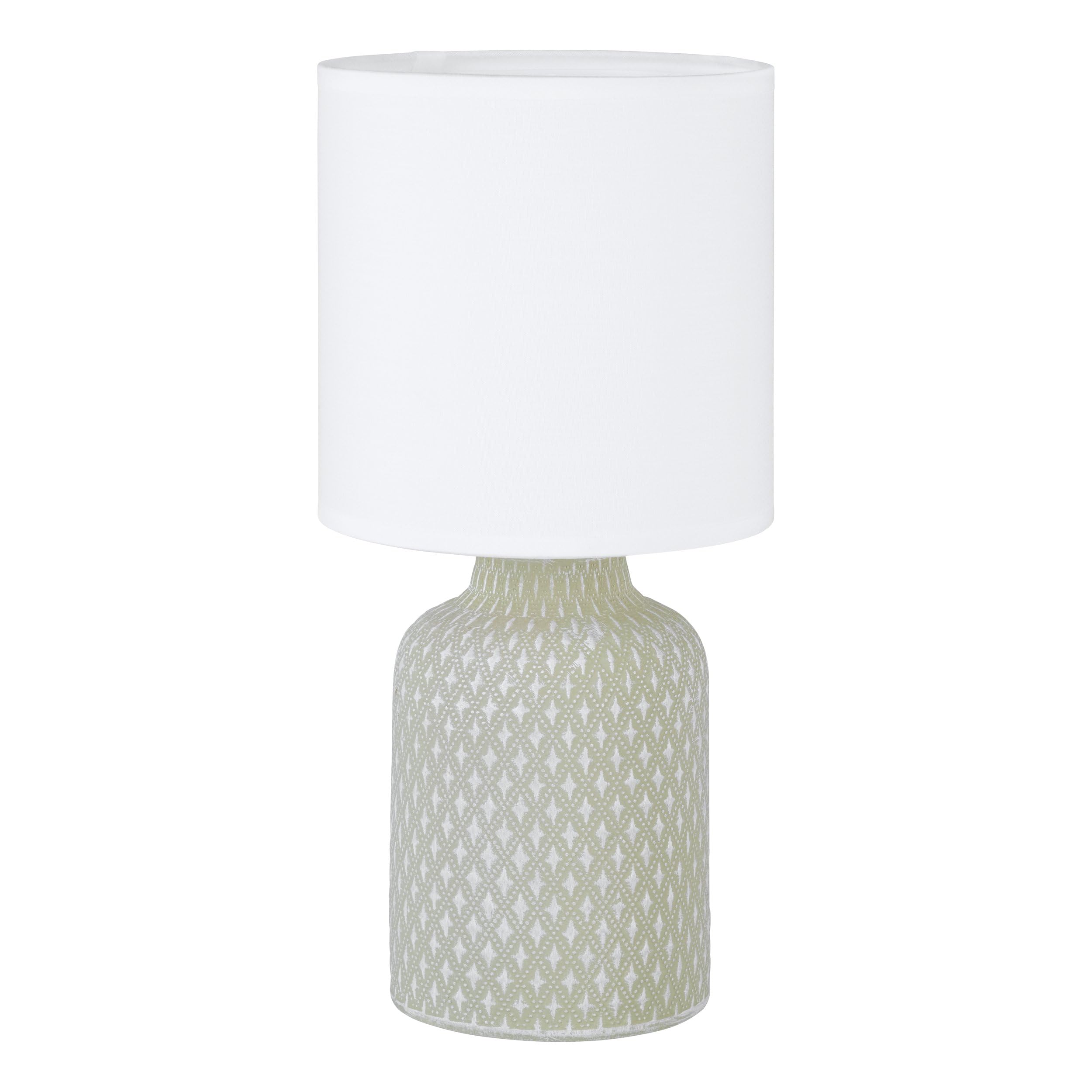 Eglo Bellariva Lámpara de mesa, lámpara de mesilla de noche de cerámica en color gris, textil en blanco, lámpara de salón con interruptor, casquillo E14