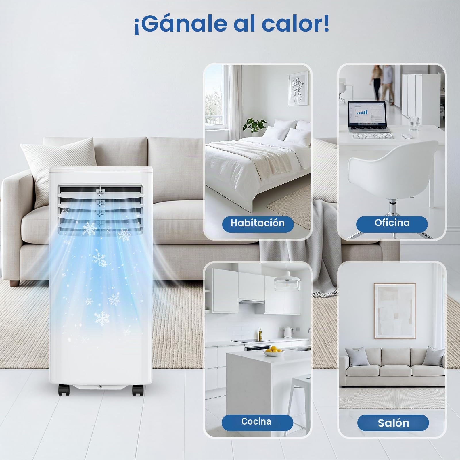 Electactic - Aire acondicionado portátil 8.050 BTU, ventilador deshumidificador de CA 3 en 1 con visualización LED, control remoto, silencioso, modo de reposo, ruedas de 360°, kit de ventana para