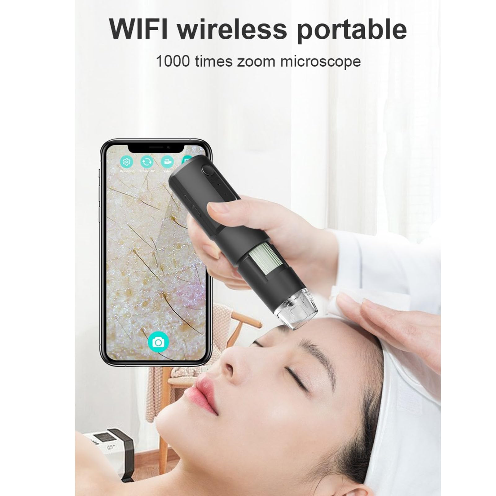 Alomejor Microscopio Digitale Wireless 1000X con 8 Luci a LED per L'osservazione di Pelle e Tessuti HD da 0,3 MP