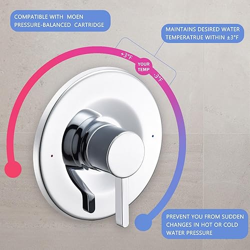 Vista 12 de Kit de molduras de ducha y bañera, compatible con válvula Moen Posi-Temp, negro mate Mate negro