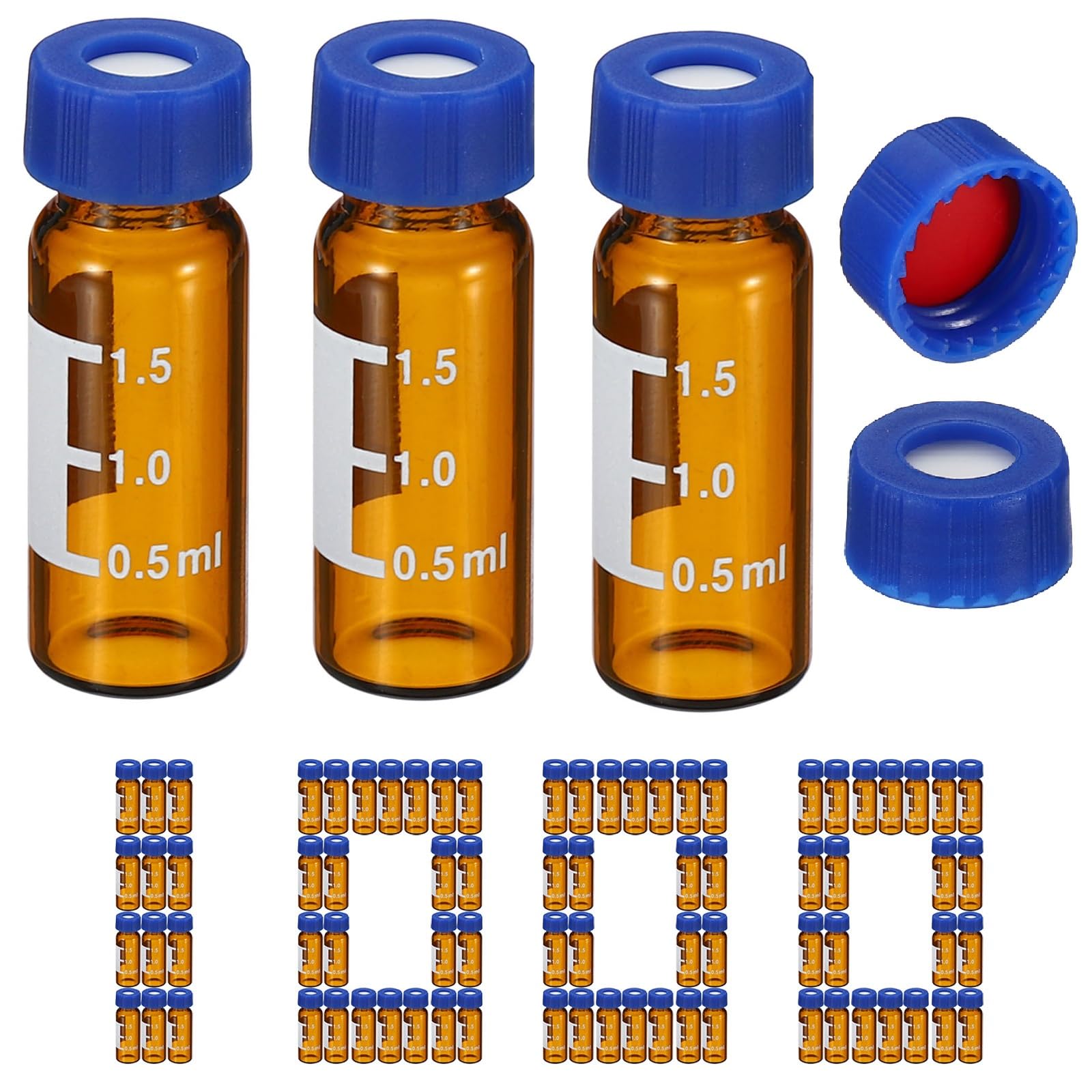 Autosampler Phiole 1000 Stück HPLC/GC Ampullen 9-425 Labor Bernstein Ampullen Probenfläschchen Schraubverschluss Schreiben Patch Rot PTFE & Weiß Silikon Septa für LC Stamper