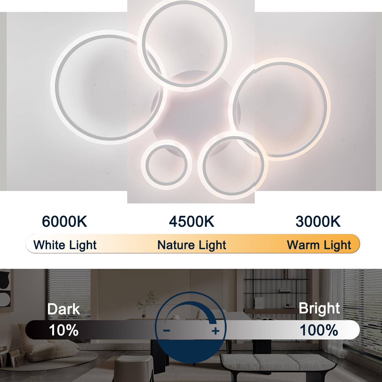 Rotondo Luce A Soffitto 100cm Moderno Smart Lampadario Tri-Color Led Dimmerabile Funzione Di Memoria Lampada Da Soffitto Con App E Telecomando 57w Luminoso Ciondolo Soggiorno Sala Da Pranzo