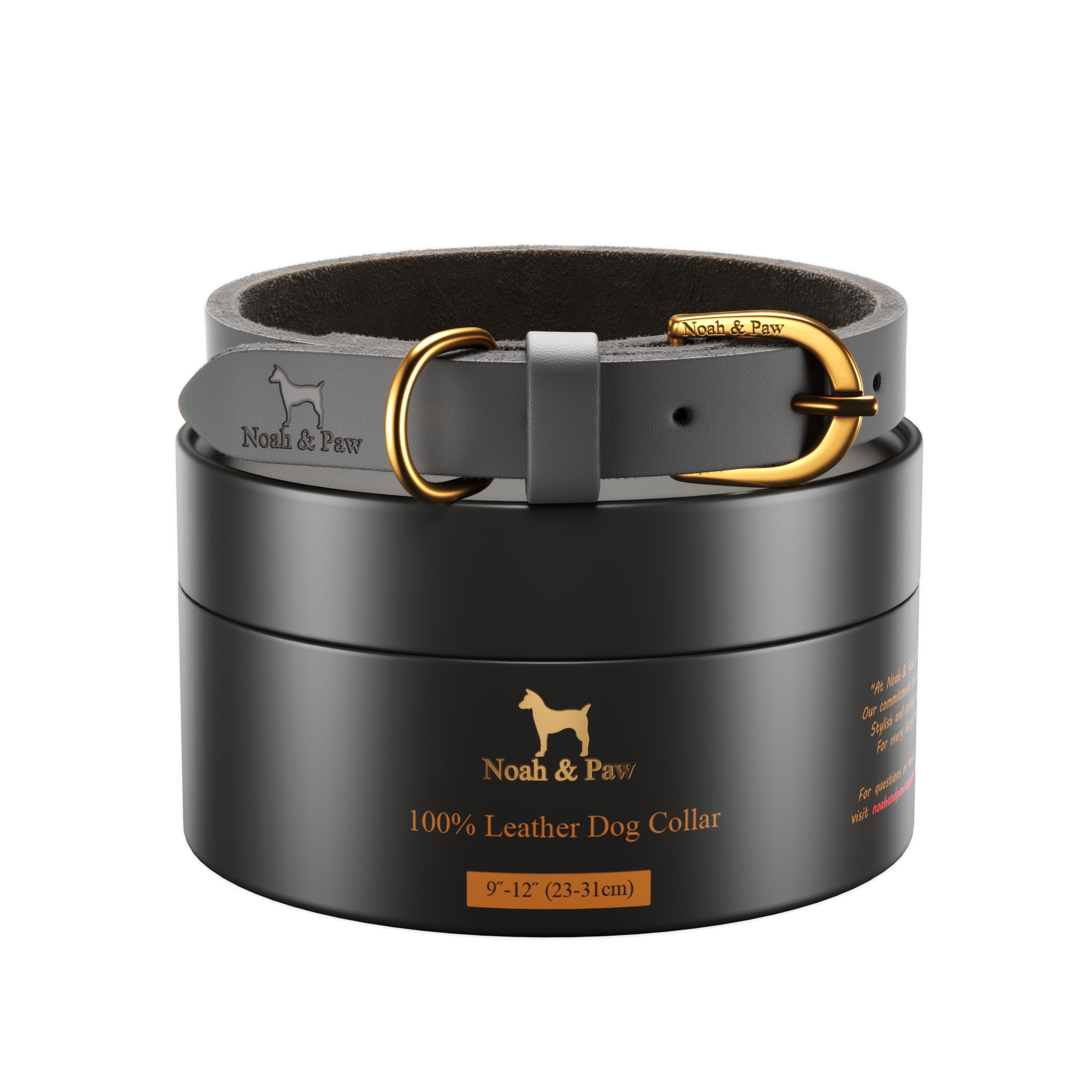 NOAH & PAW Extra Small Dog and Cat Collar, Genuine Leather Dog Collar with Oil-Wax Finish, Heavy Duty Metal Buckle, Unisex Colors for Girl and Boy, Neck Size 9"-12" (Dark Blue).