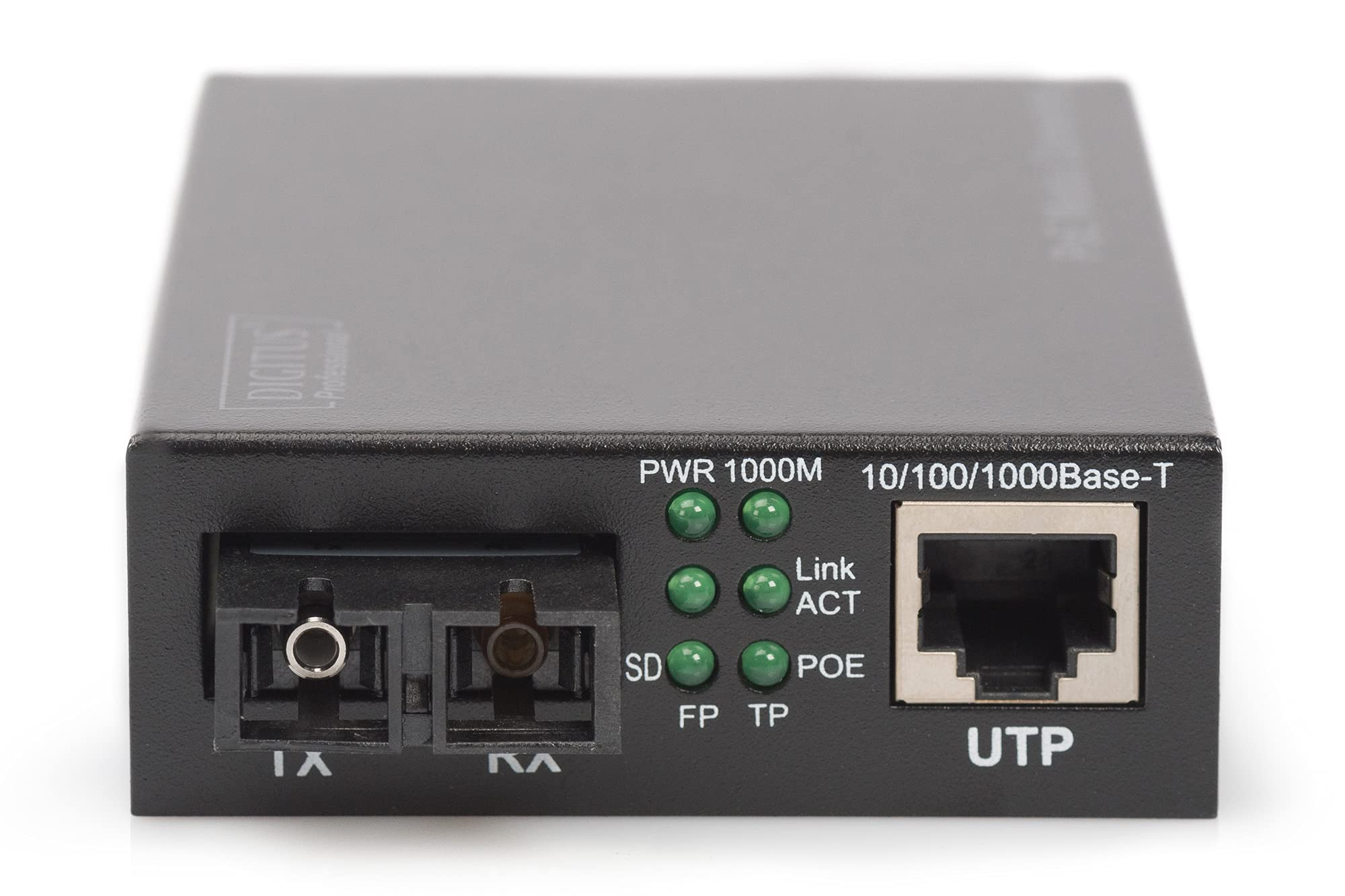 DIGITUS Convertisseur de média Gigabit – RJ45 vers SC Duplex – monomode | Injecteur PoE – 1 Gbit/s – longueur d'onde 1 310 nm – portée jusqu'à 20 km – cuivre vers fibre optique – noir
