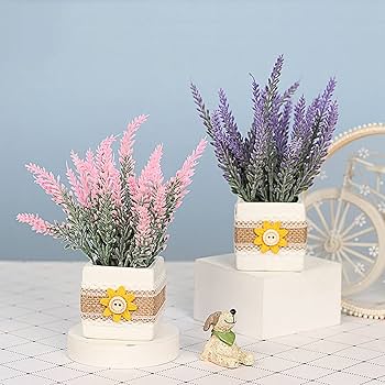 Amazon｜ラベンダー 造花 田園風 セラミック花瓶付き ミニ