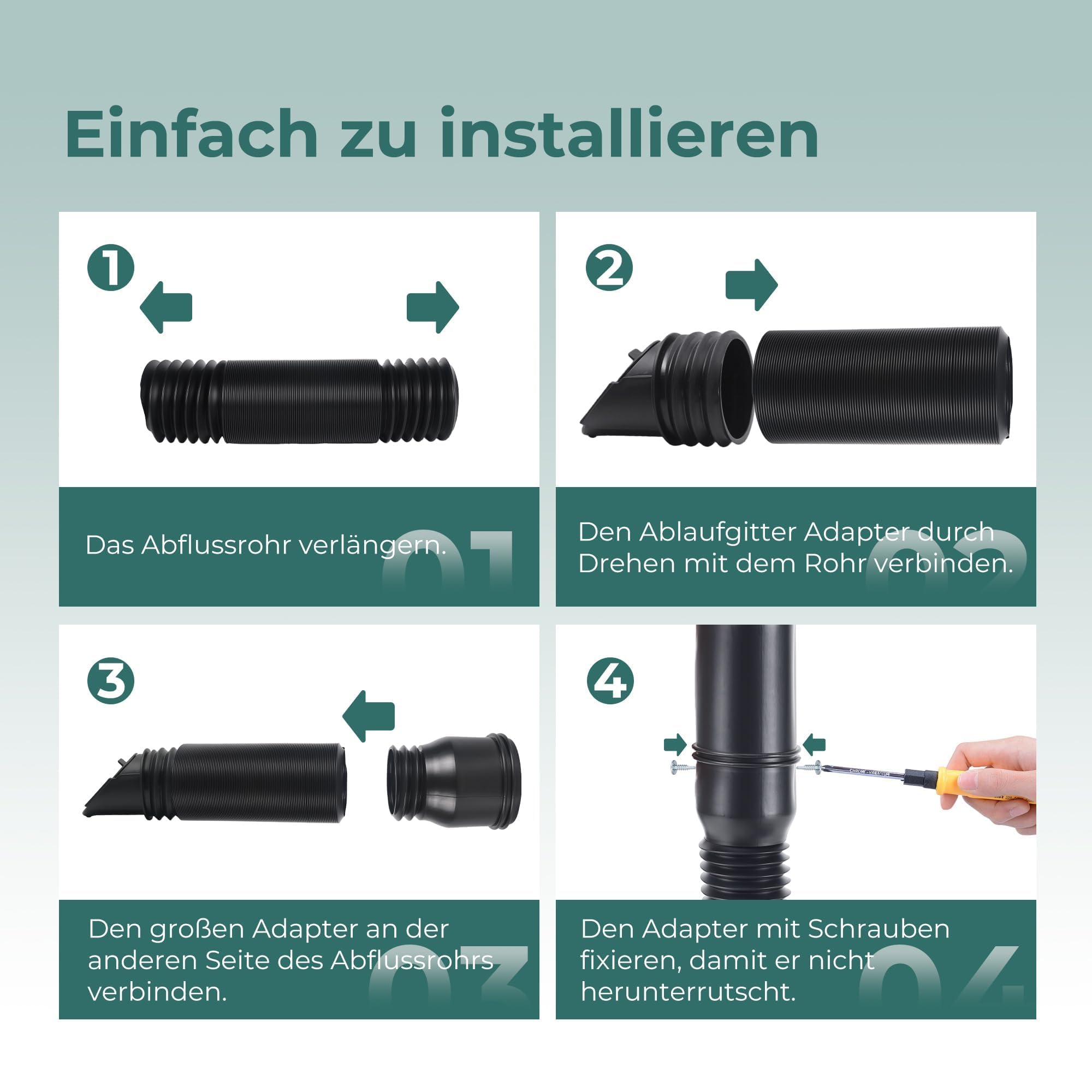 Prolunga Flessibile per Grondaia, 80/100 mm Prolunga Rotonda per Tubo di Scarico con Griglia di Drenaggio, Estensione da 47 a 150 cm, Accessori per Tubo Pluviale (Nero, 1 Pezzo)