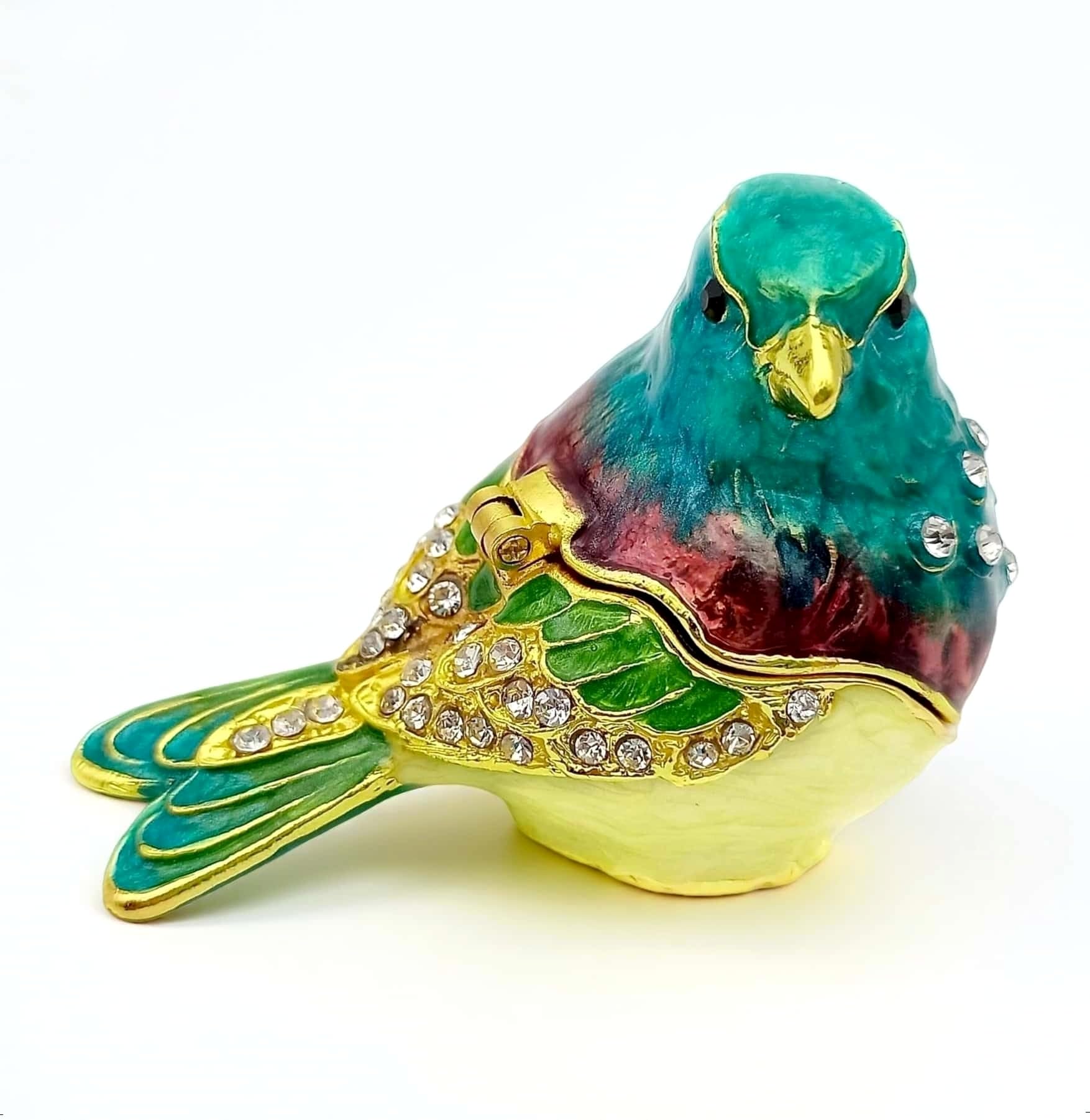 JWT Astyle Turquoise Green Bird Trinket Boxes Hinged,Bird Decor with Crystals Enamel Jewelry Box.Necklace Ring Box Earrings Storage.Collectible Birds Lover Gifts Figurines Home Decor