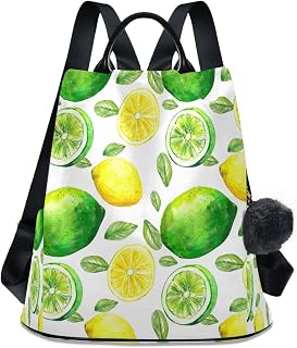 Women Lime Lemon Backpack Purse Waterproof Anti-theft Casual Shoulder Bag Fashion Ladies Satchel Bags（491）, Lime Lemon, 13.4 X 5.9 X 15 inch