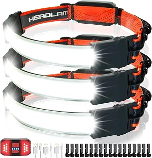 PSDRIQQ Headlamp Rechargeable, 3 Pack Bright LED Headlamps Wide Beam Head Lamp Headlight Flashlight with Red Tail Light 1200lm Lightweight Adjustable Waterproof for Biking Running Fishing Camping