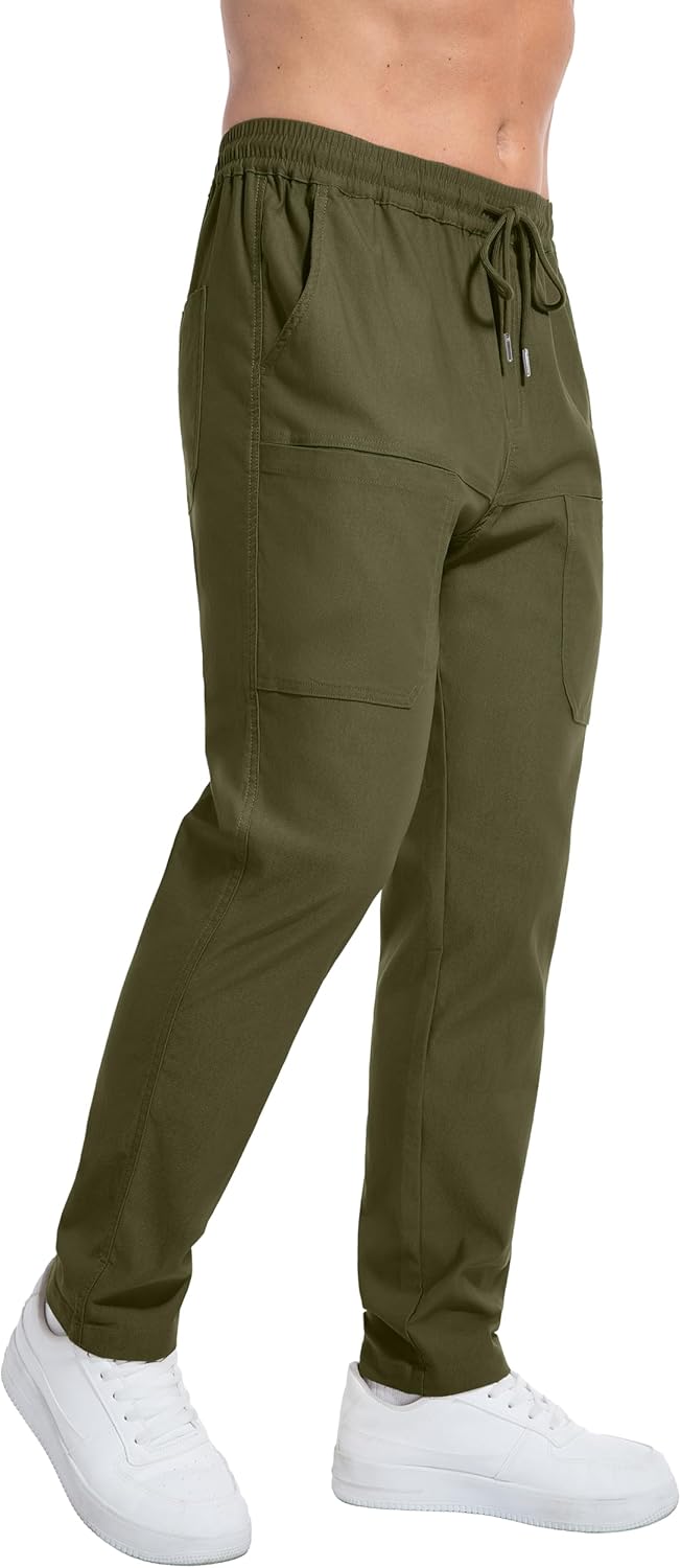 Mens Cargo Pants Comfy Work Casual Pant Relaxed Fit Stretchy Drawstring Pants with Pockets - Image 2