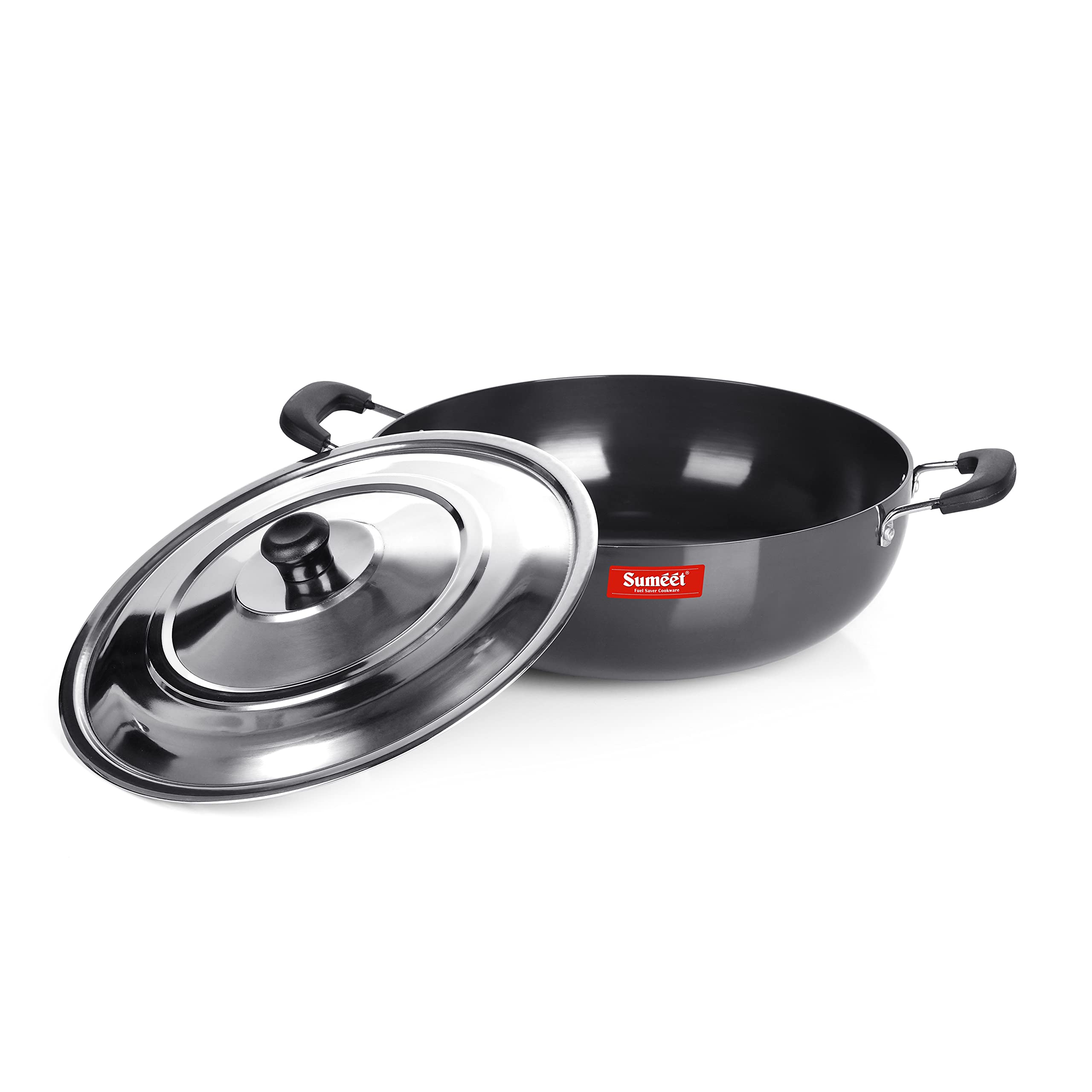 Sumeet 3mm Hard Anodized Deep kadai with Stainless Steel Lid Big Size No. - 15 (28.5cm Dia. 4.5 liter Capacity) - Image 6 thumbnail