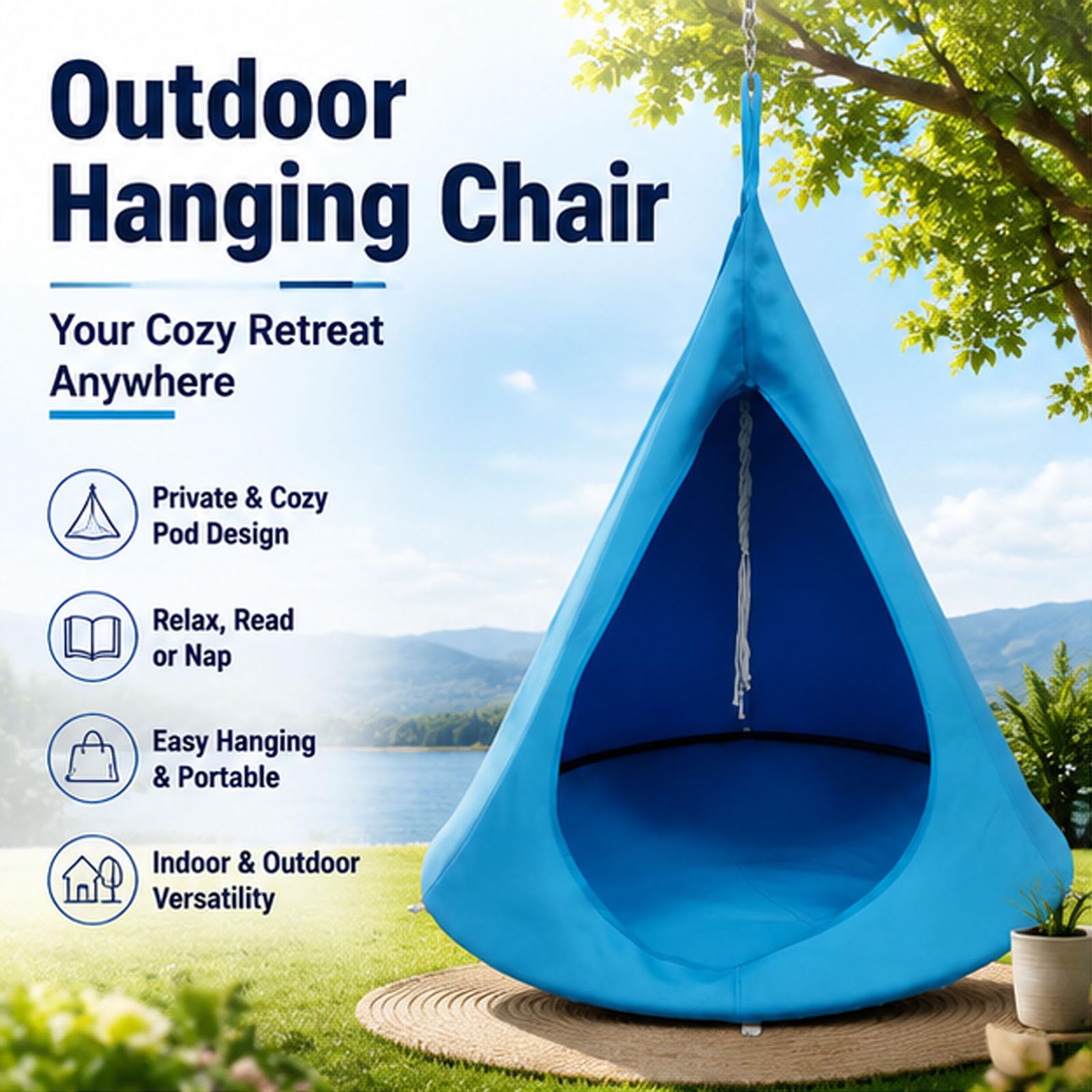 Chaise Suspendue d'extérieur avec Base de Coussin, capacité de Poids 220 LB